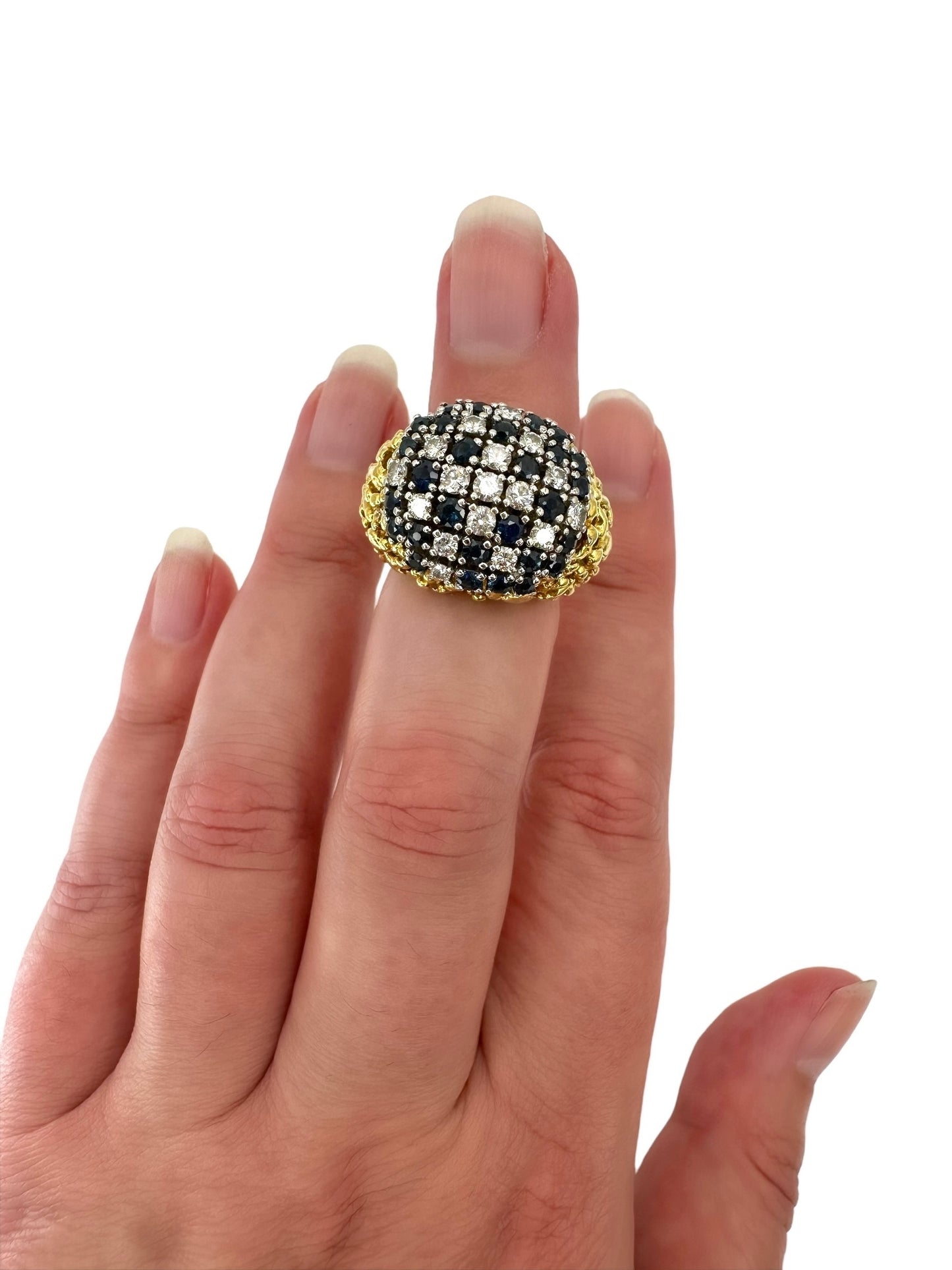 18k Sapphire Diamond Textured Ring