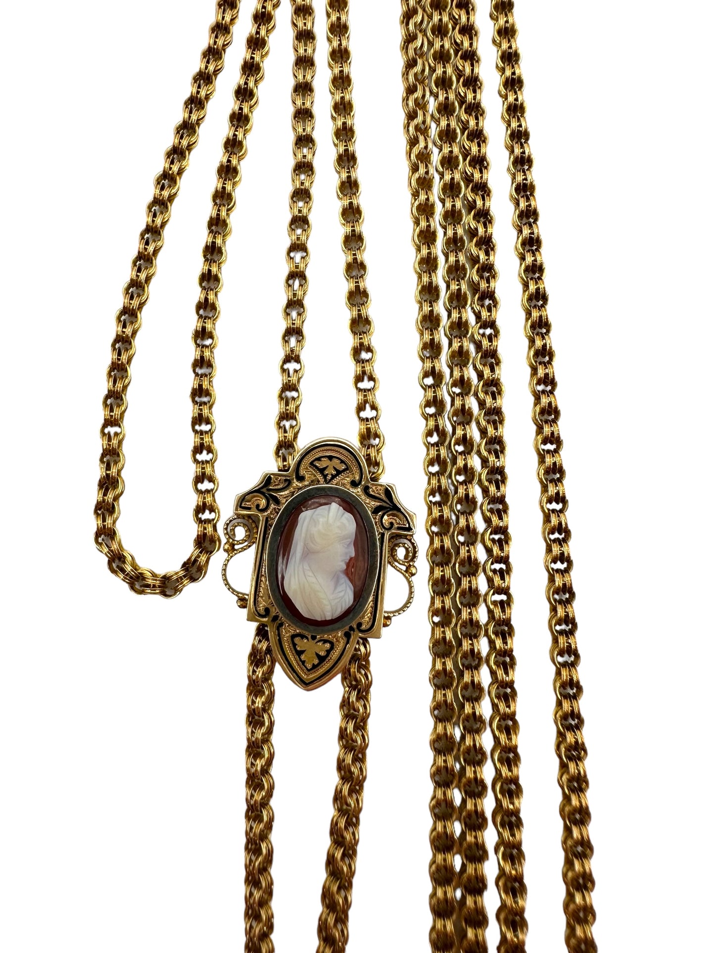 14k Victorian Cameo Slide Long Guard Necklace