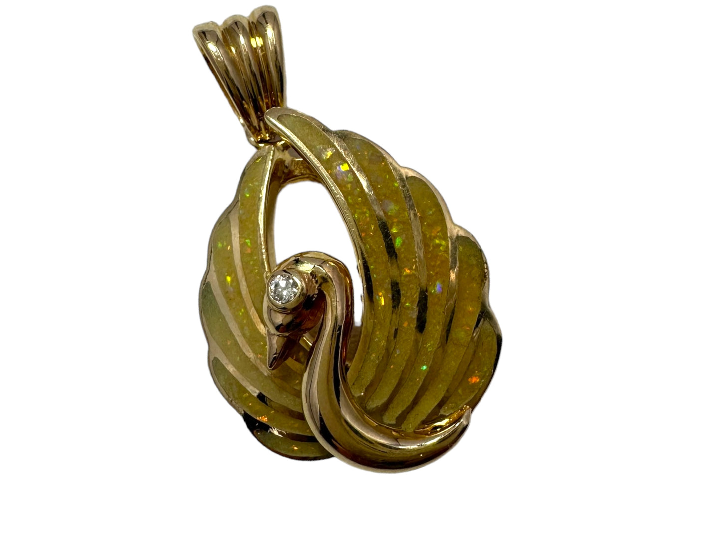 14k Shell Opal Diamond Swan Pendant