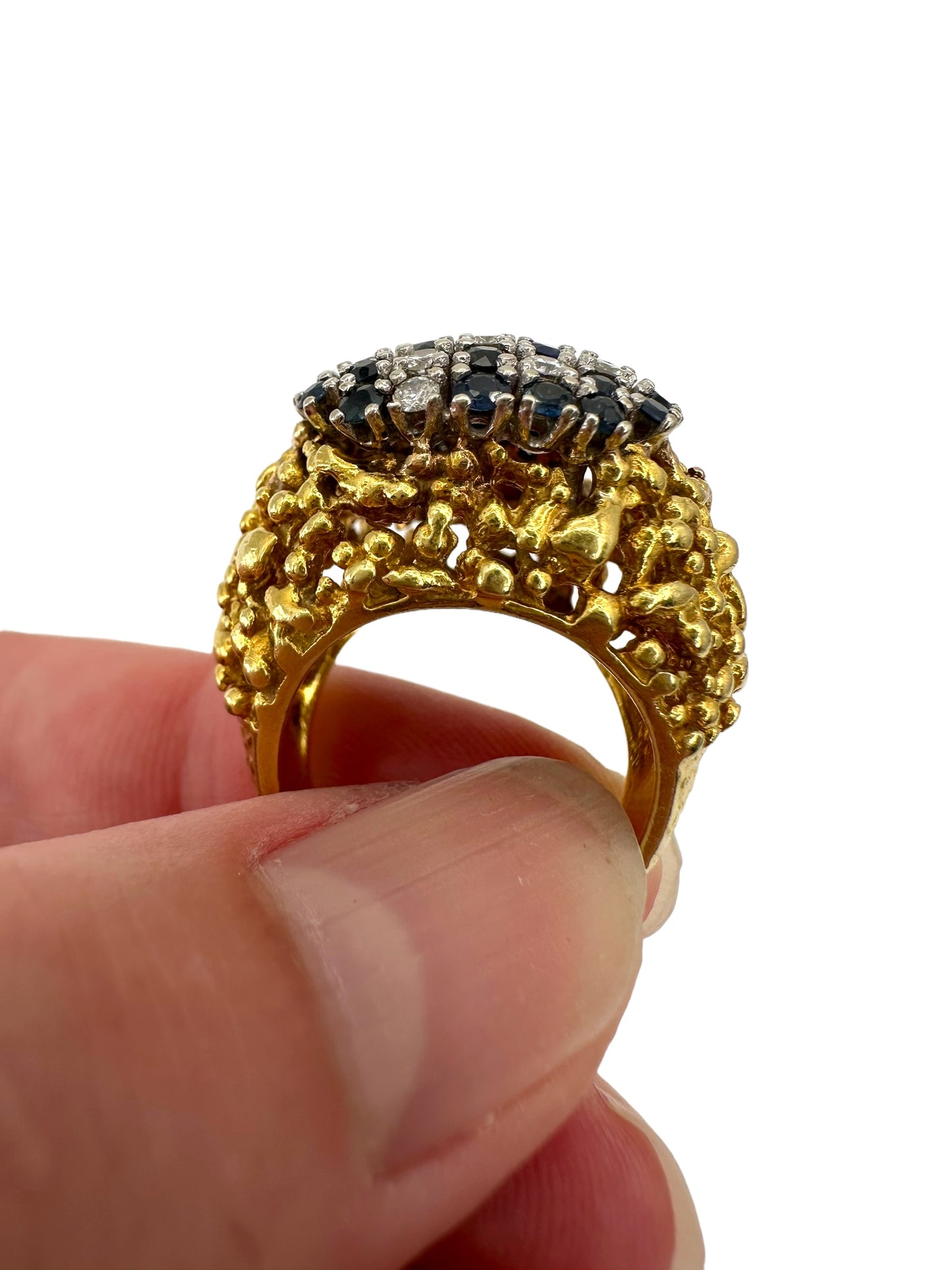 18k Sapphire Diamond Textured Ring