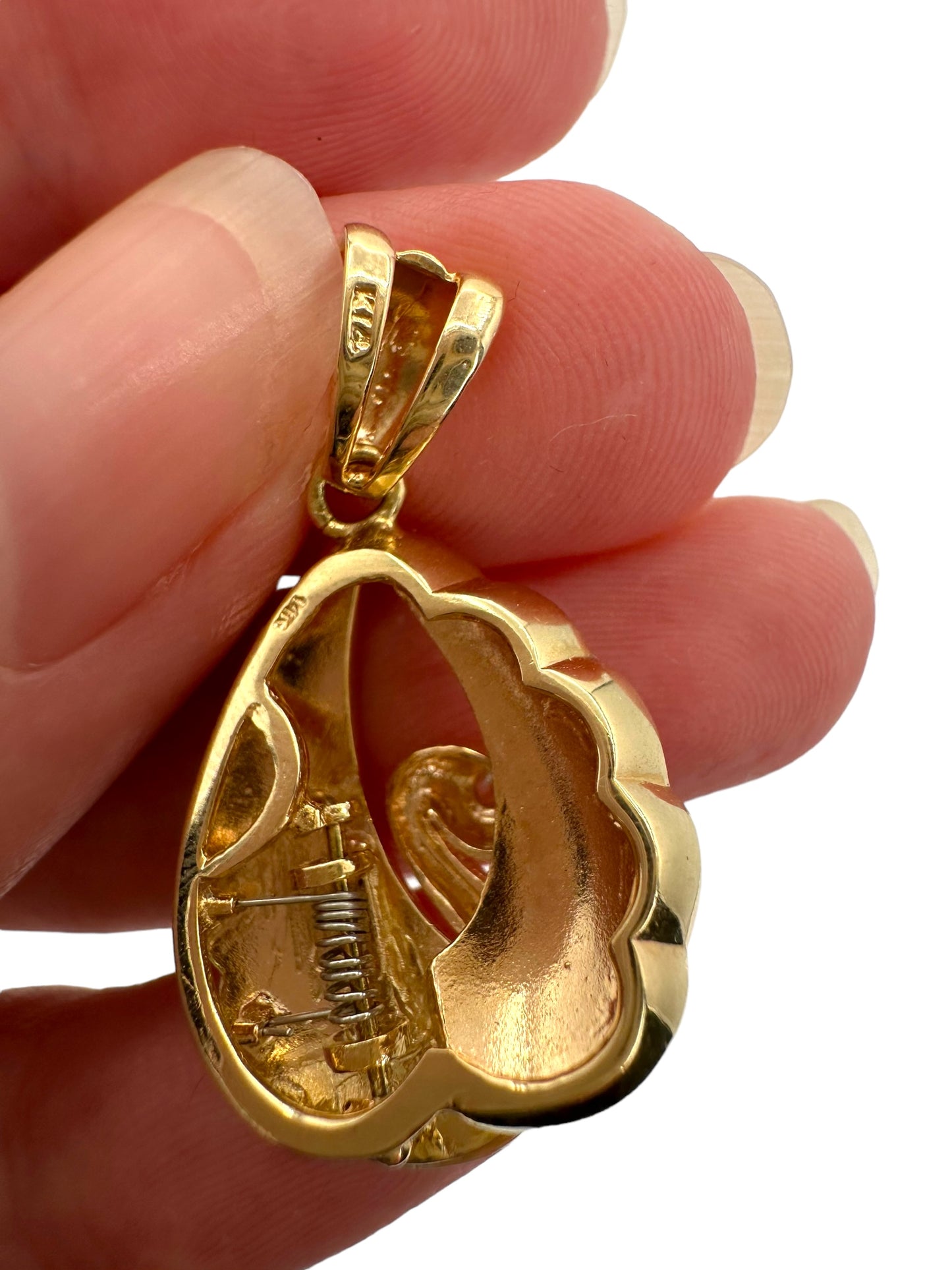 14k Shell Opal Diamond Swan Pendant