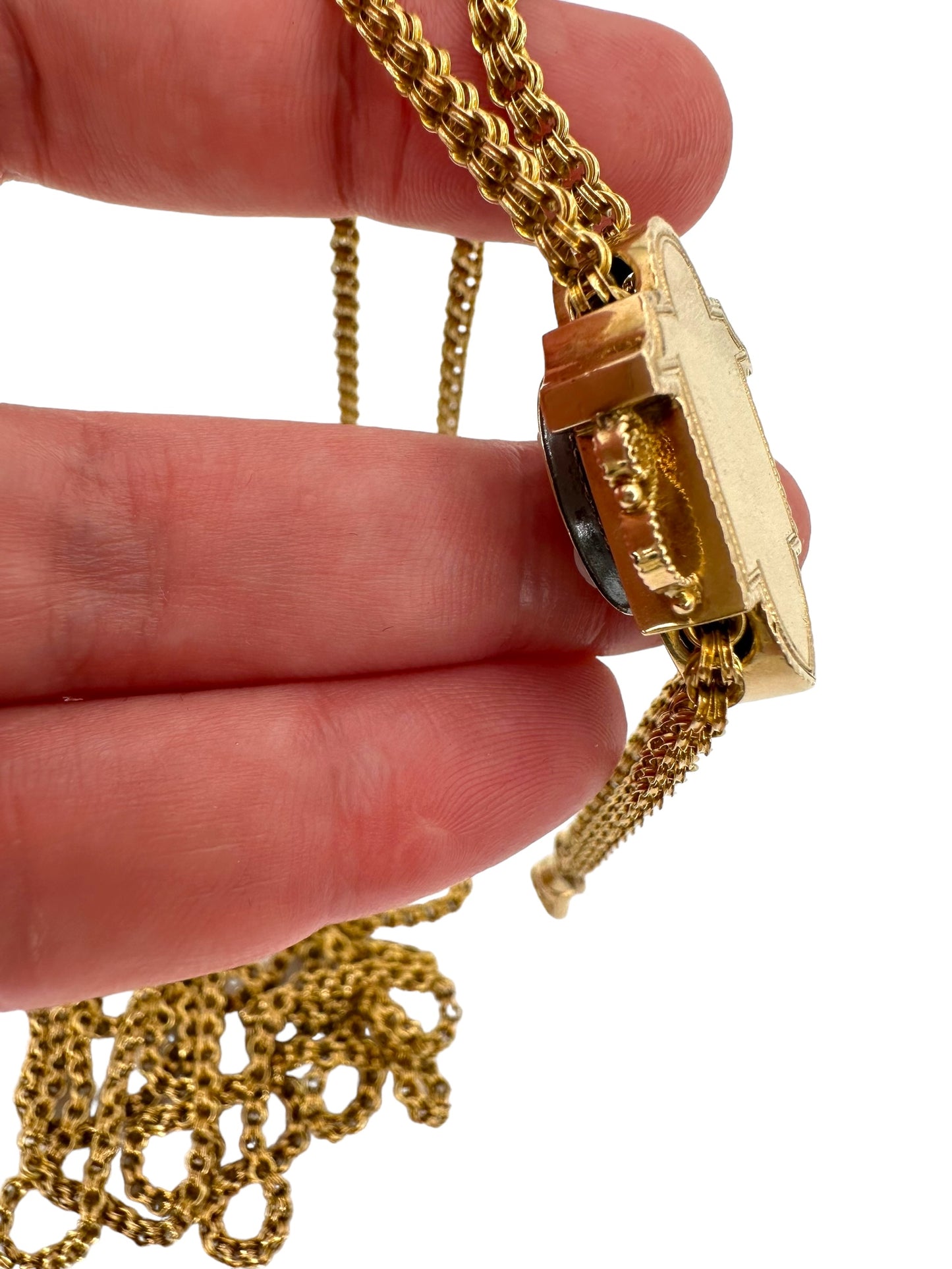 14k Victorian Cameo Slide Long Guard Necklace