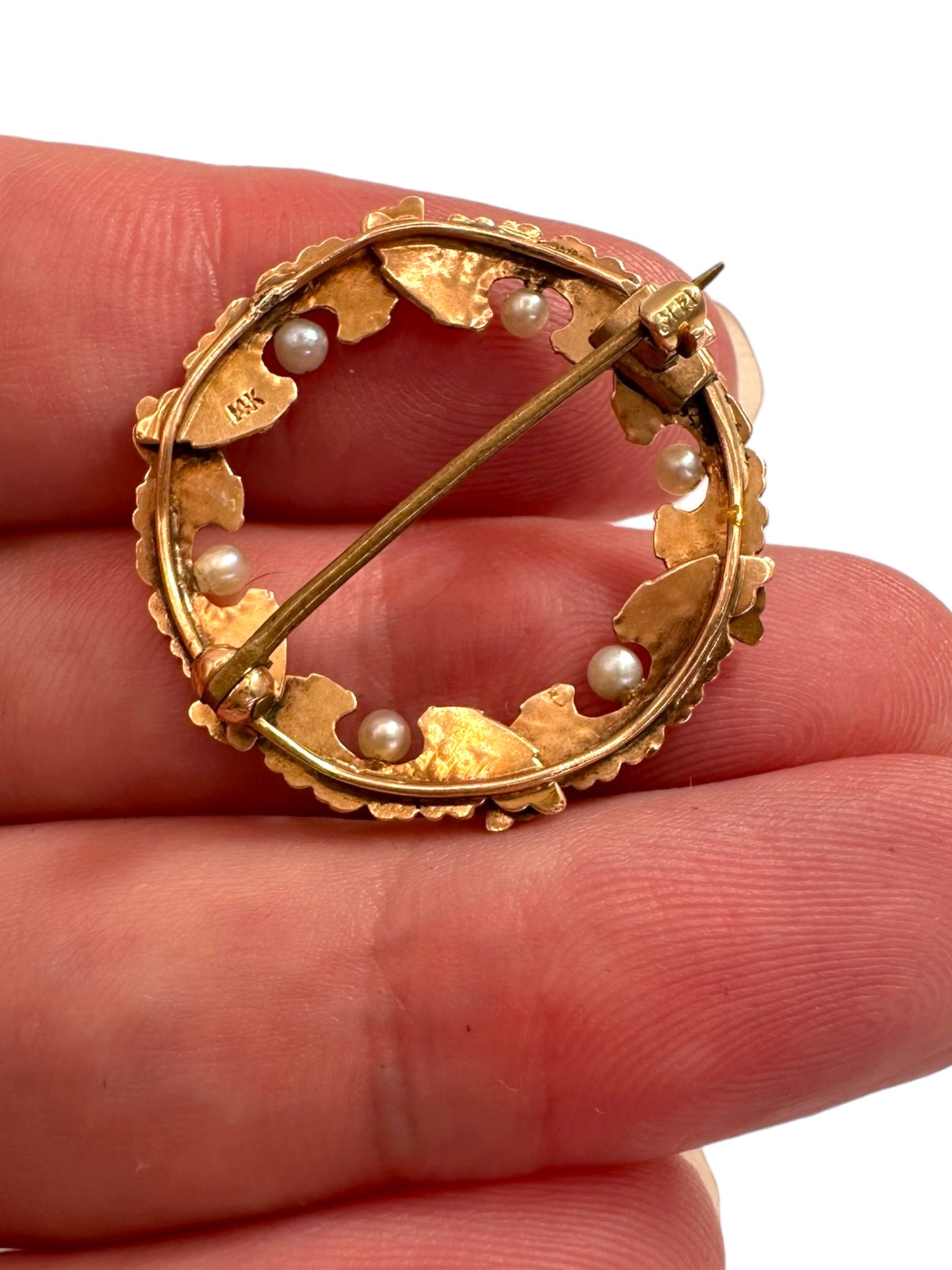 14k Art Nouveau Wing Pearl Pin