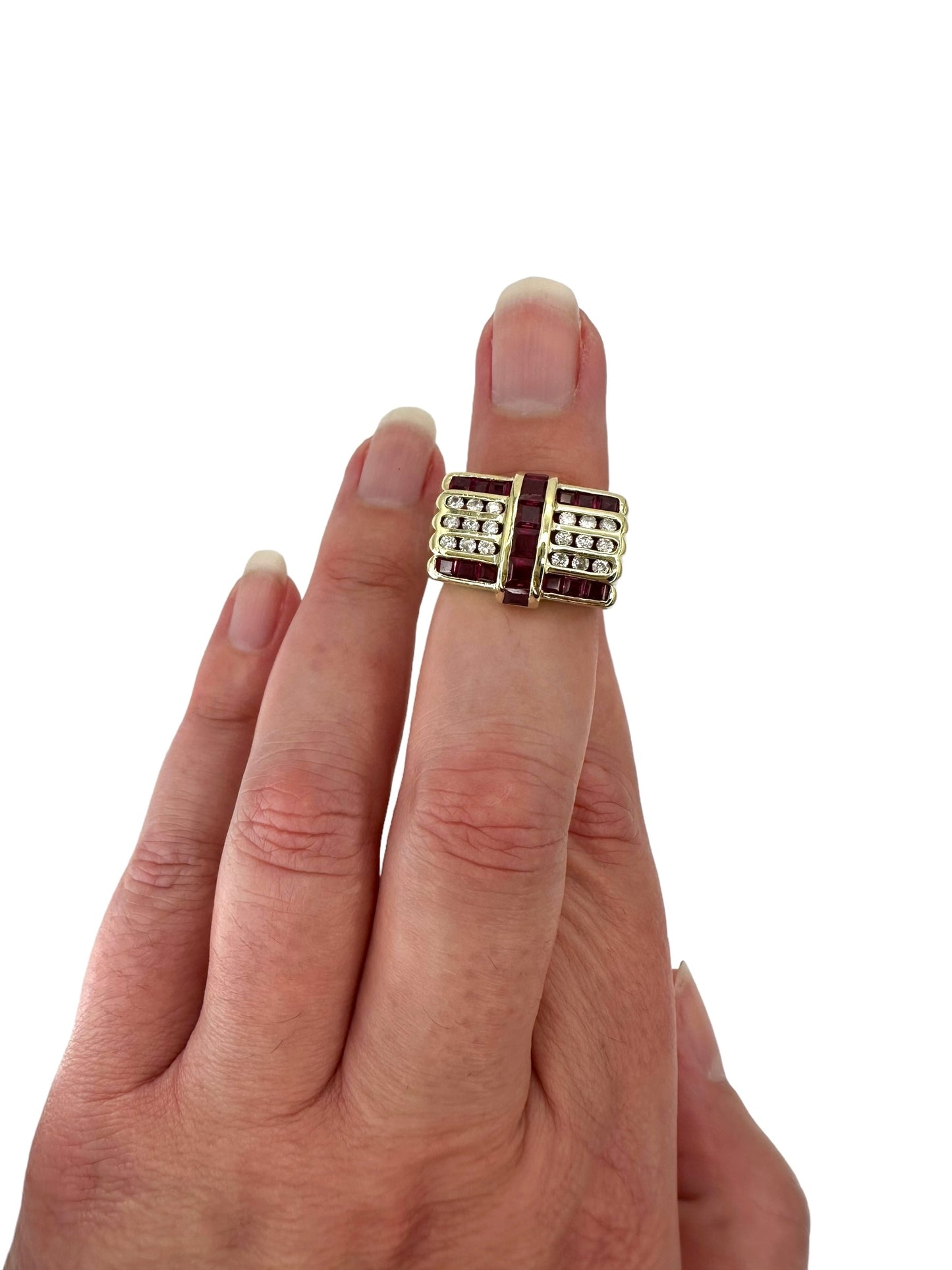 14k Ruby Diamond Geometric Ring