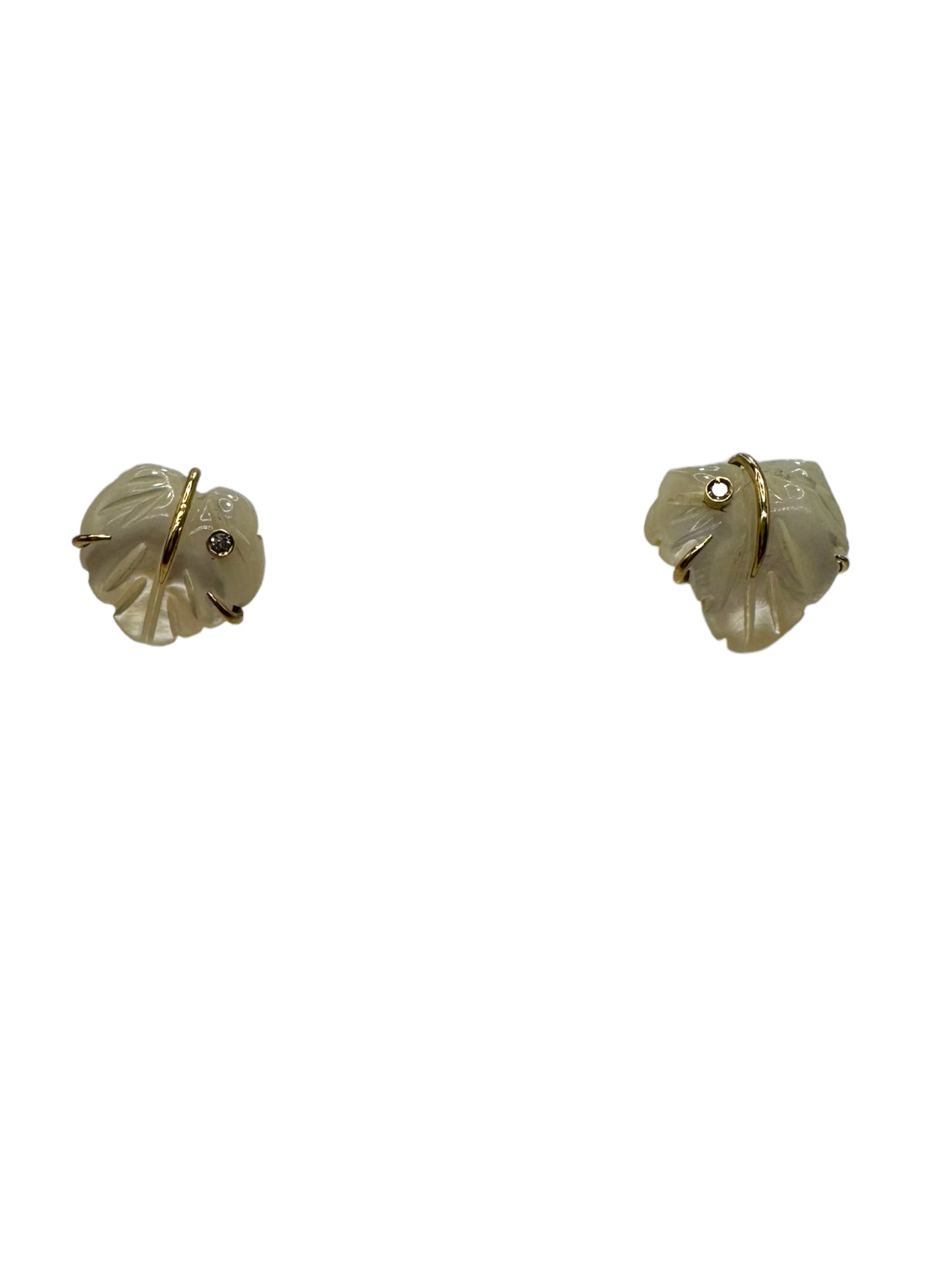 14k MOP Diamond Leaf Earrings