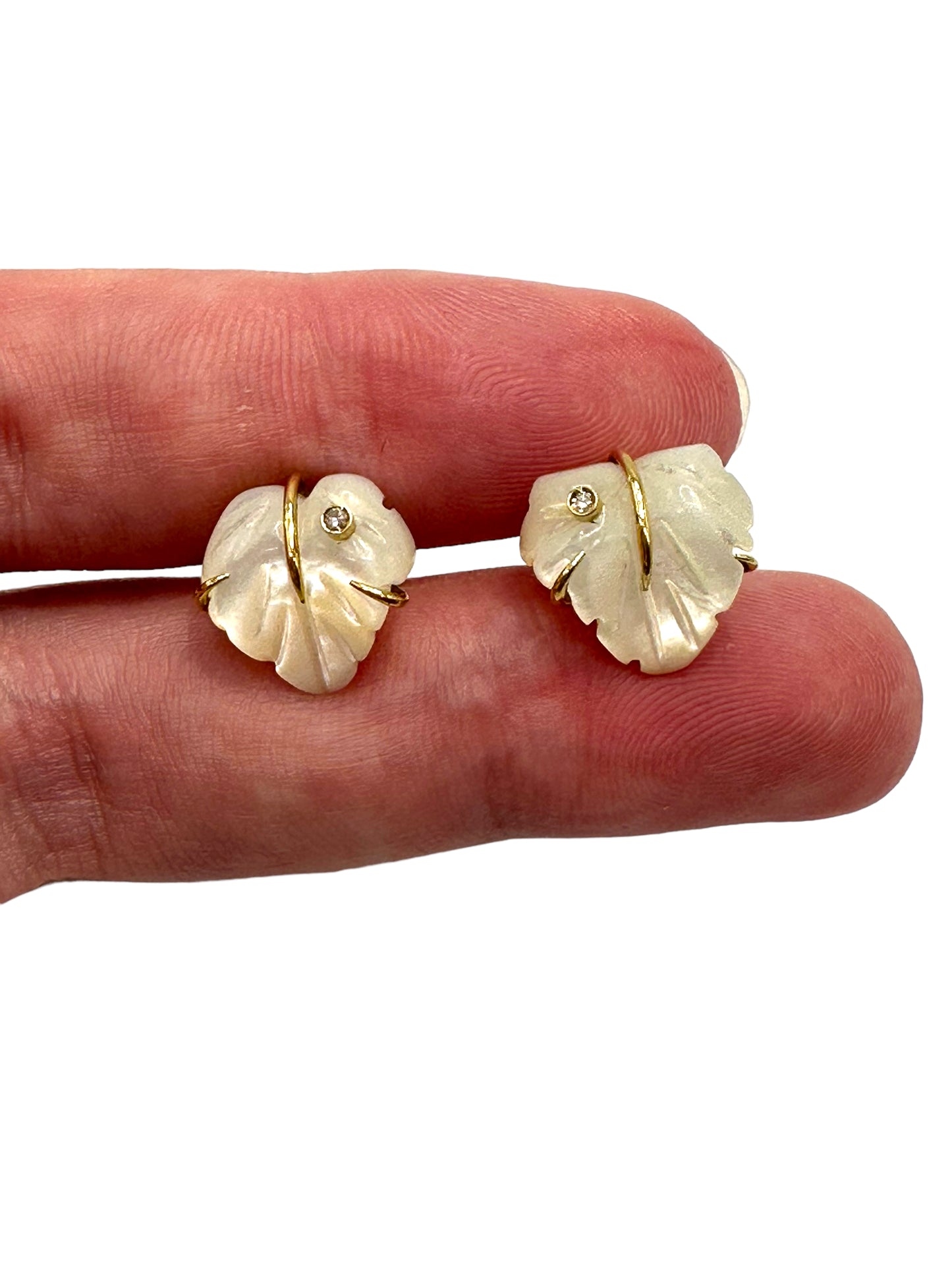 14k MOP Diamond Leaf Earrings
