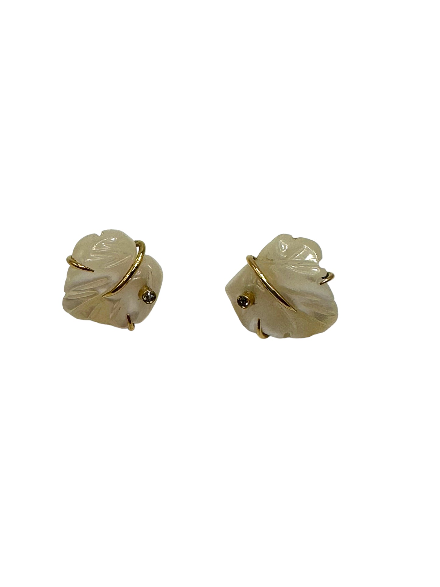14k MOP Diamond Leaf Earrings