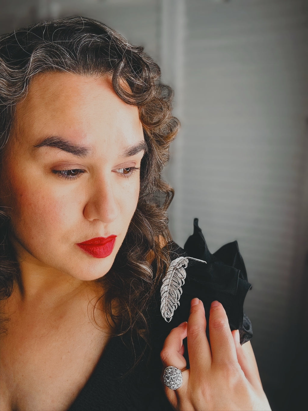 Platinum/ 18k Diamond Feather Brooch