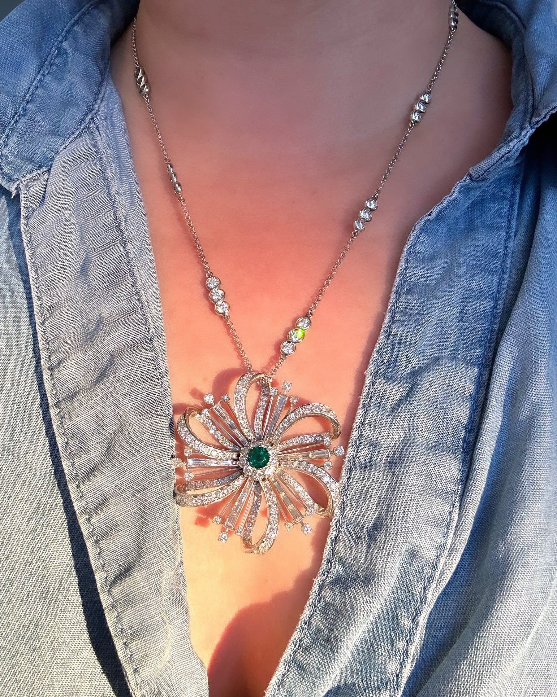 Platinum Emerald Diamond Pendant