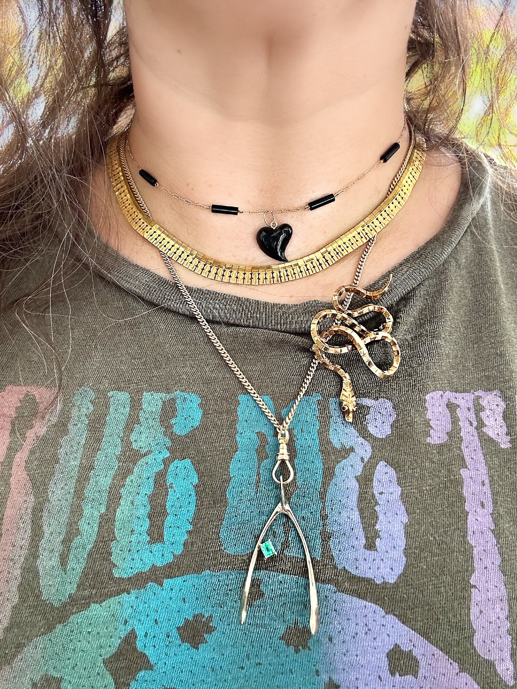 14k Emerald Wishbone Pendant