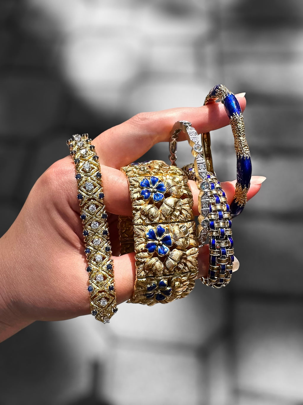 14k Cobalt Blue Enamel Basketweave Design Bracelet