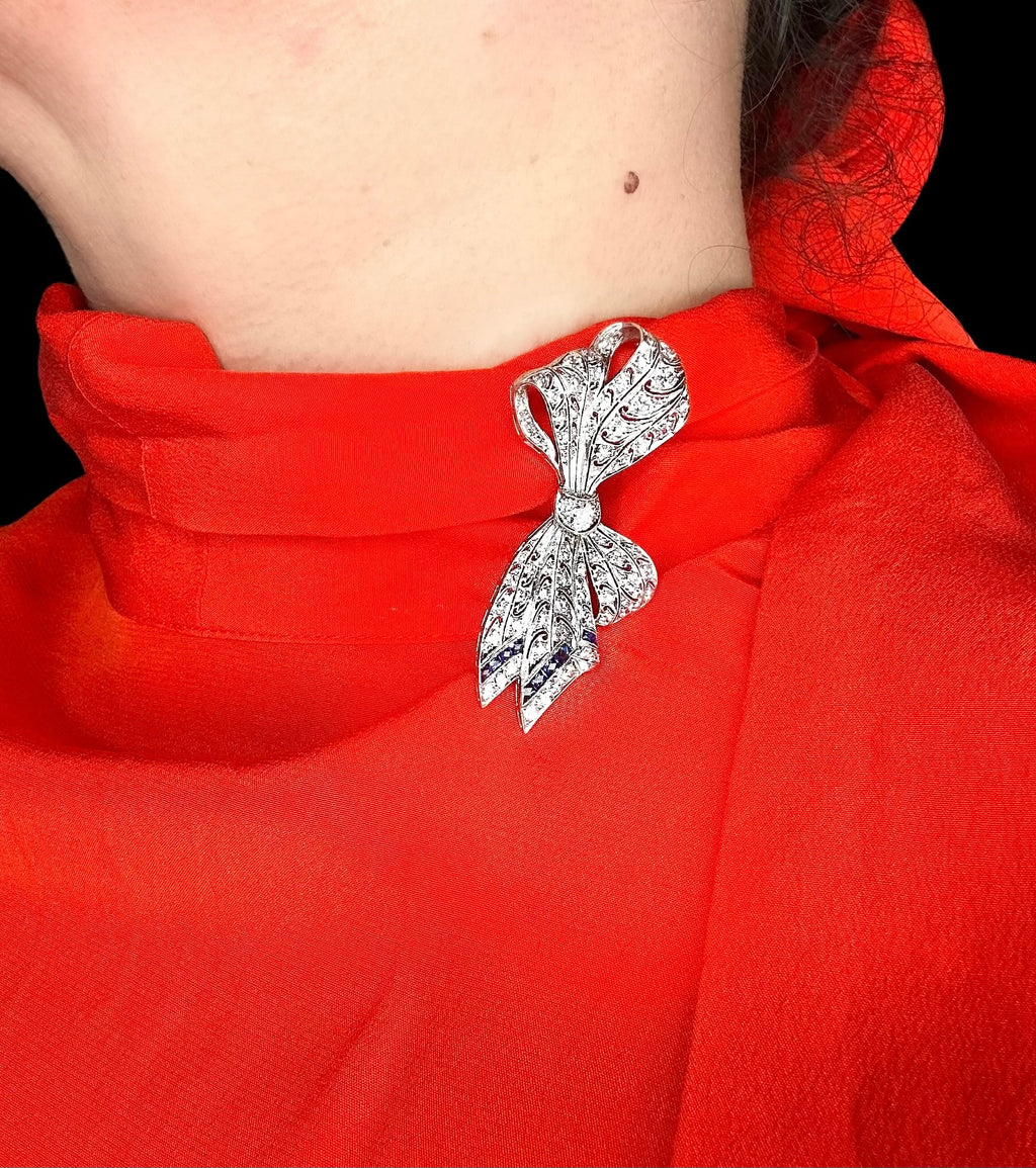 Art Deco Platinum Diamond Bow Pin