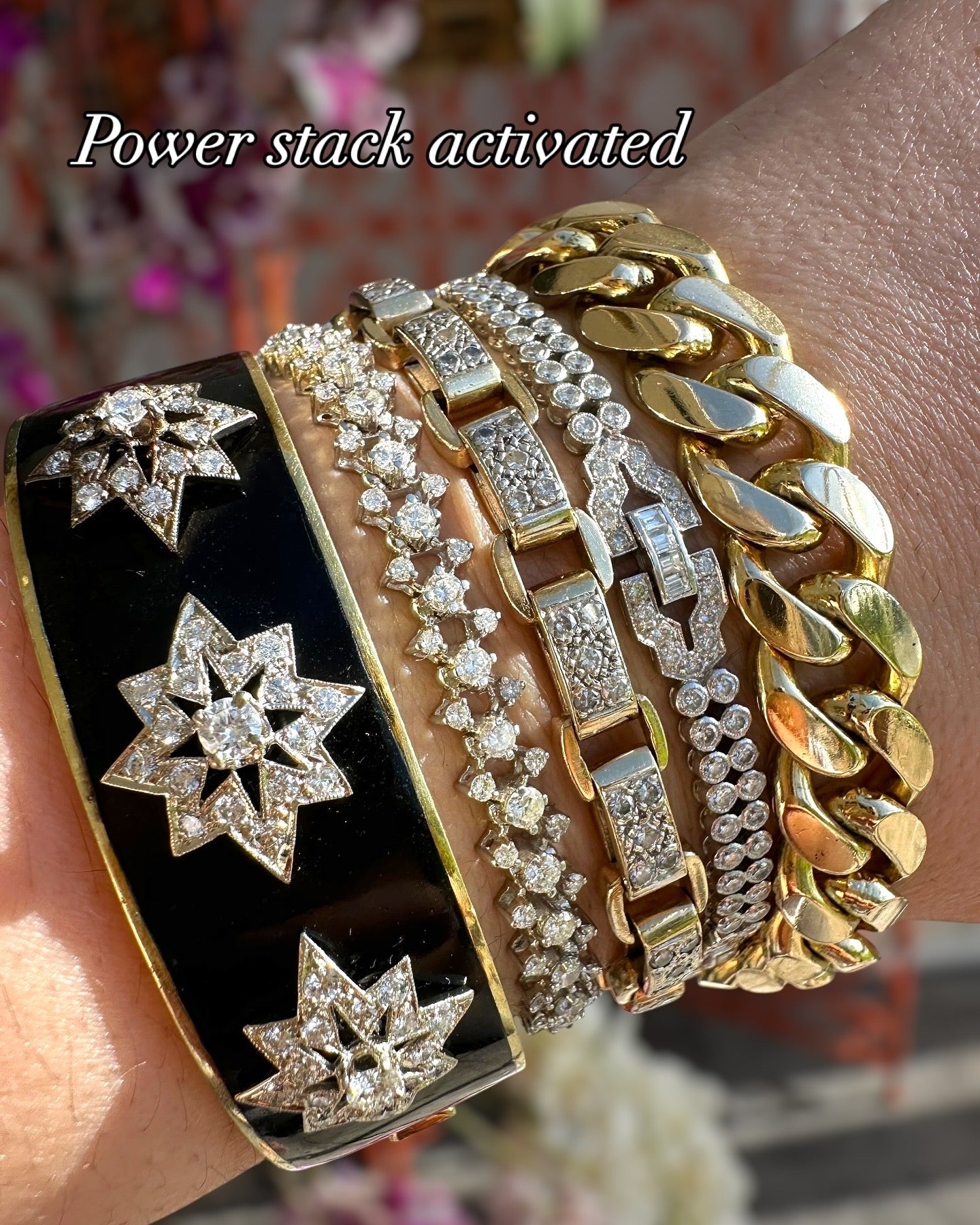 14k Victorian Diamond Star Enamel Bangle Bracelet