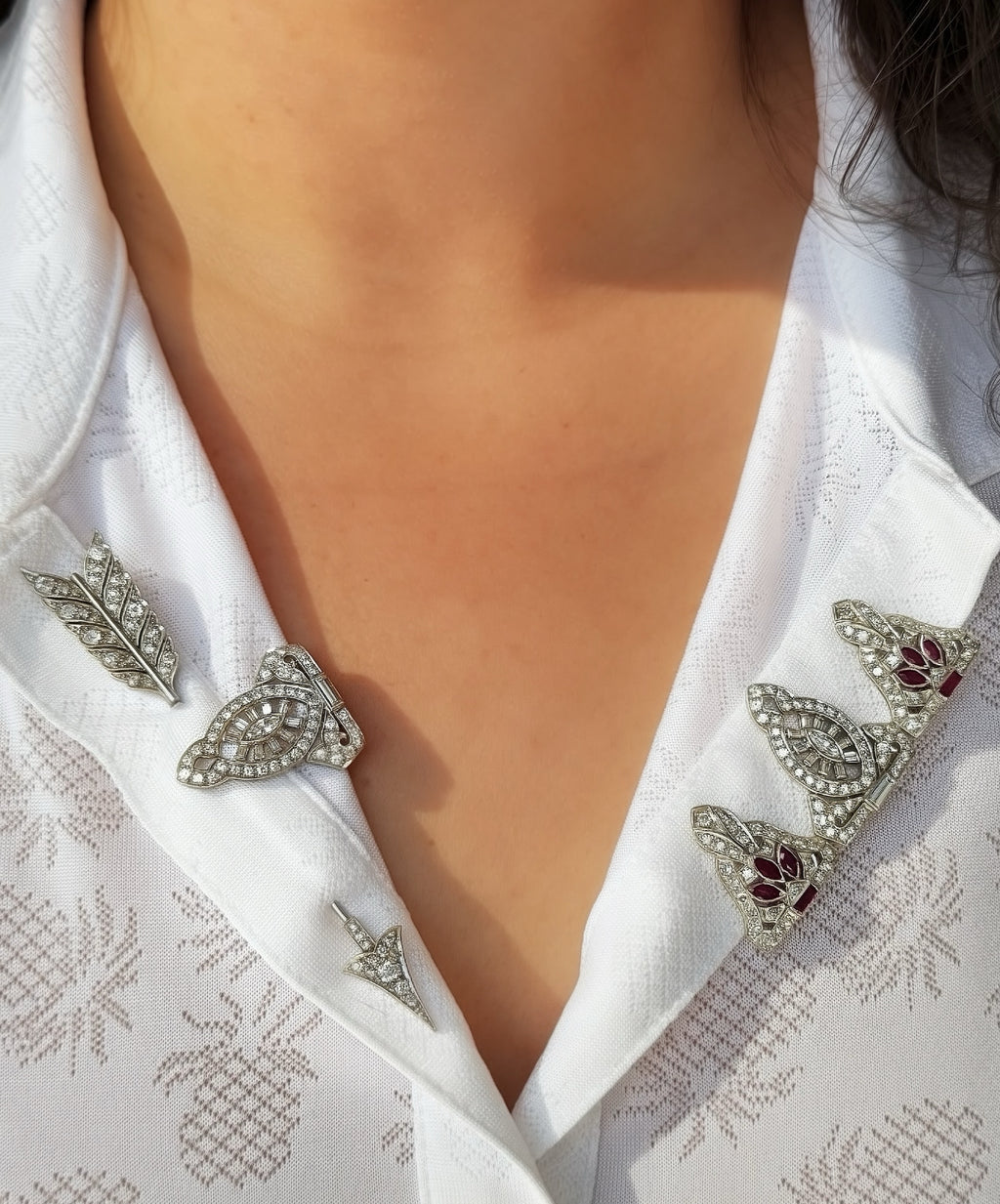 Platinum Diamond Ruby Dress Clips