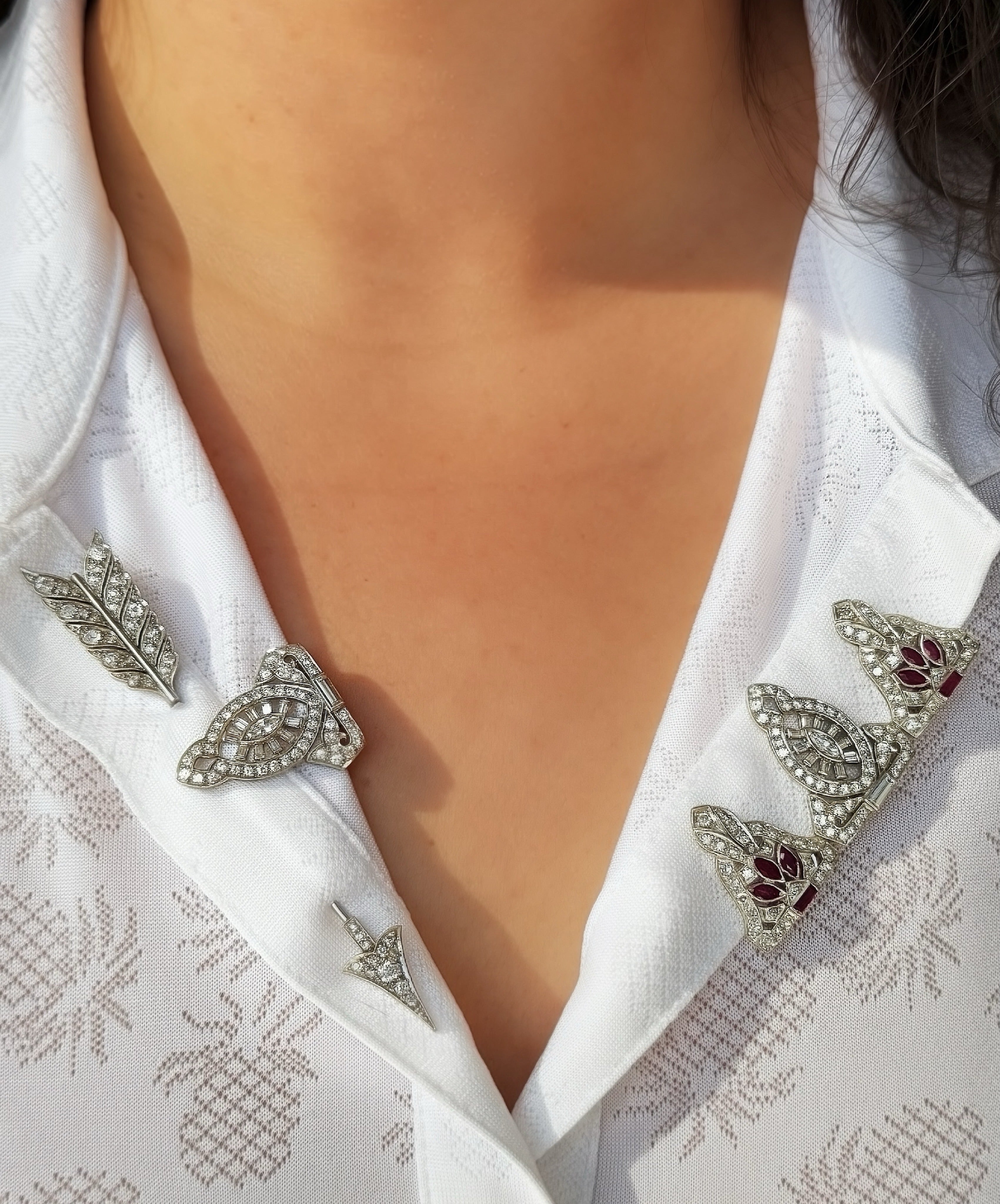 Platinum Diamond Ruby Dress Clips