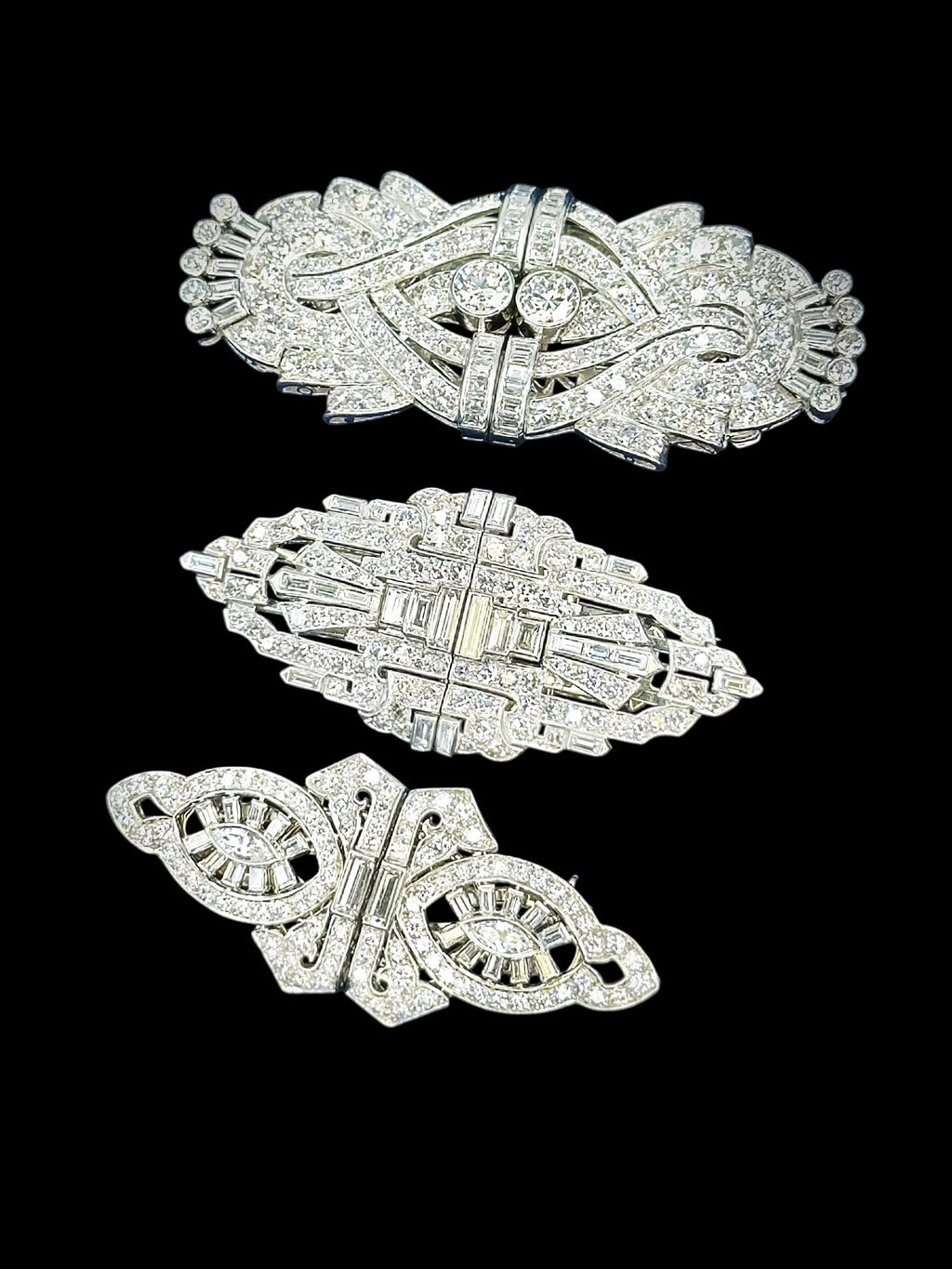 Platinum Diamond Dress Clips/ Double Brooch