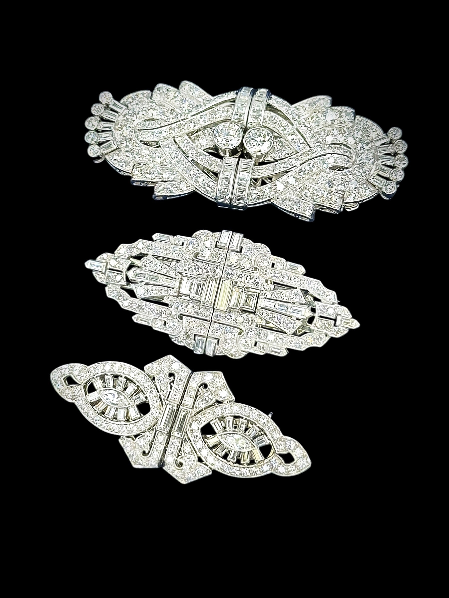 Platinum Diamond Dress Clips/ Double Brooch