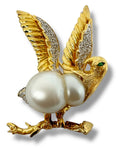 18k Diamond Pearl Bird Brooch
