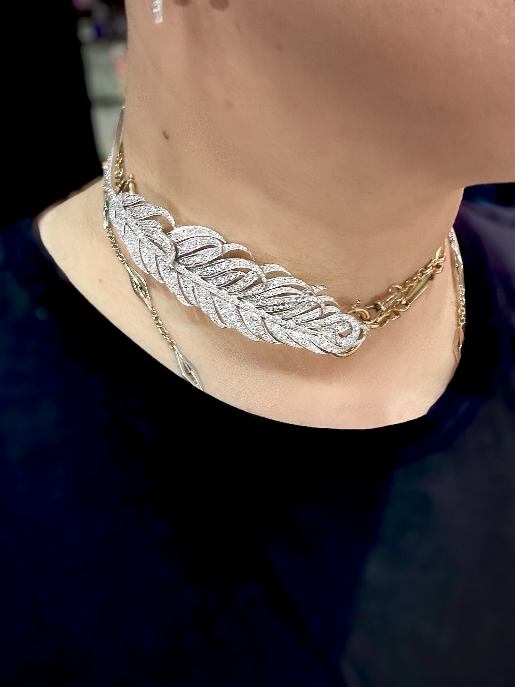 Platinum/ 18k Diamond Feather Brooch