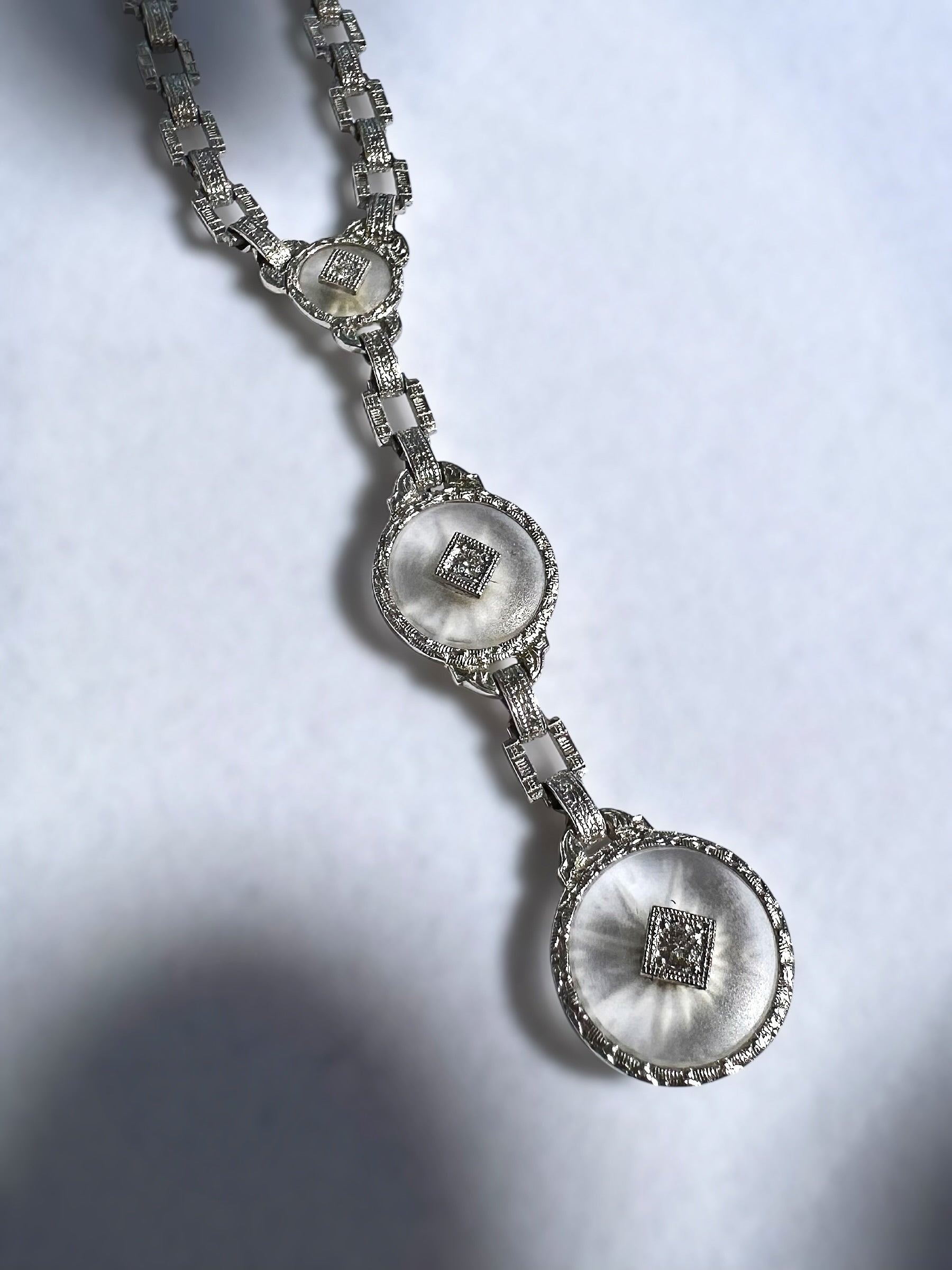 14k Art Deco Star Diamond Lavaliere Necklace