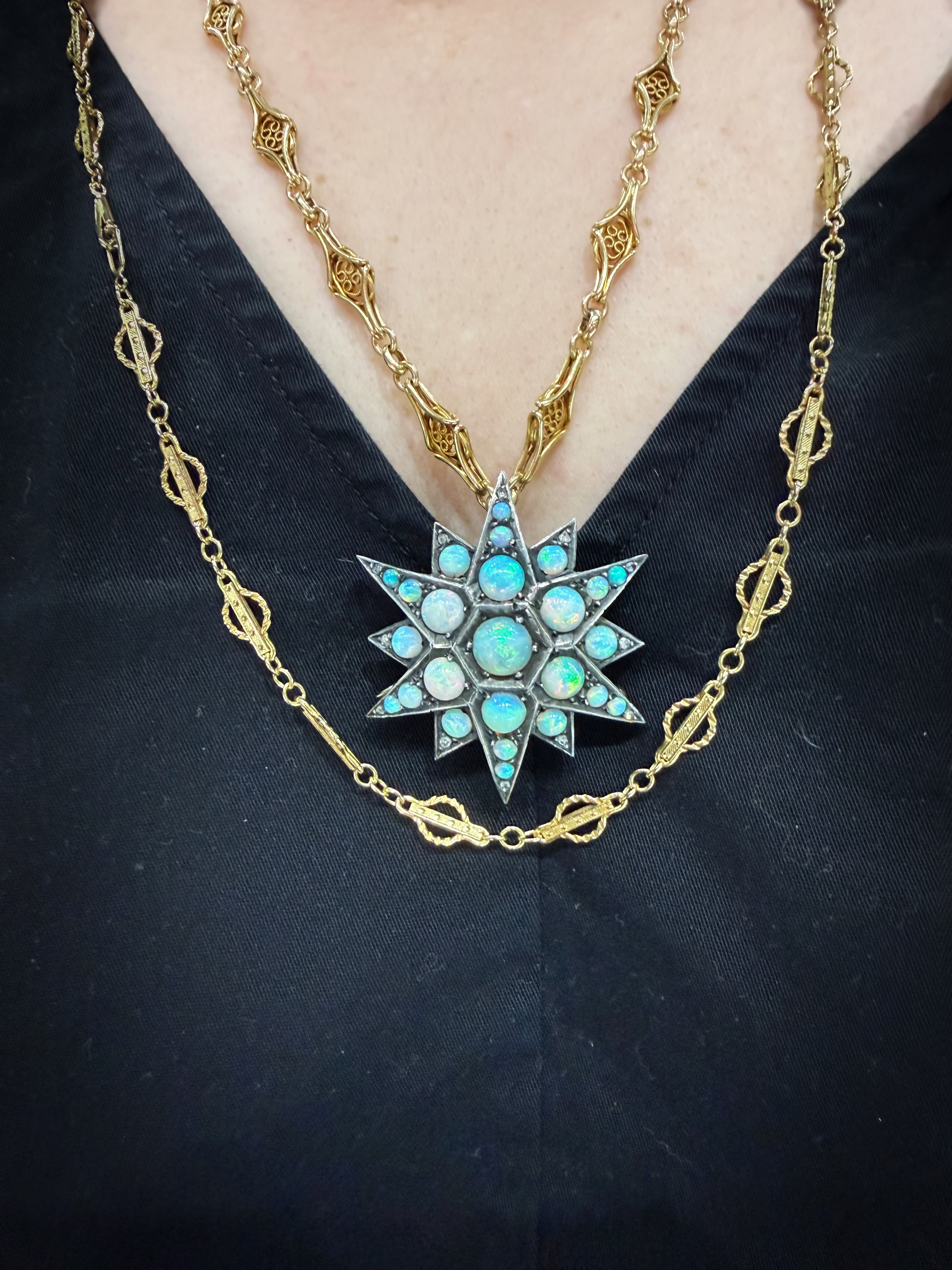 Victorian Silver Topped 14k Opal Star Brooch/Pendant