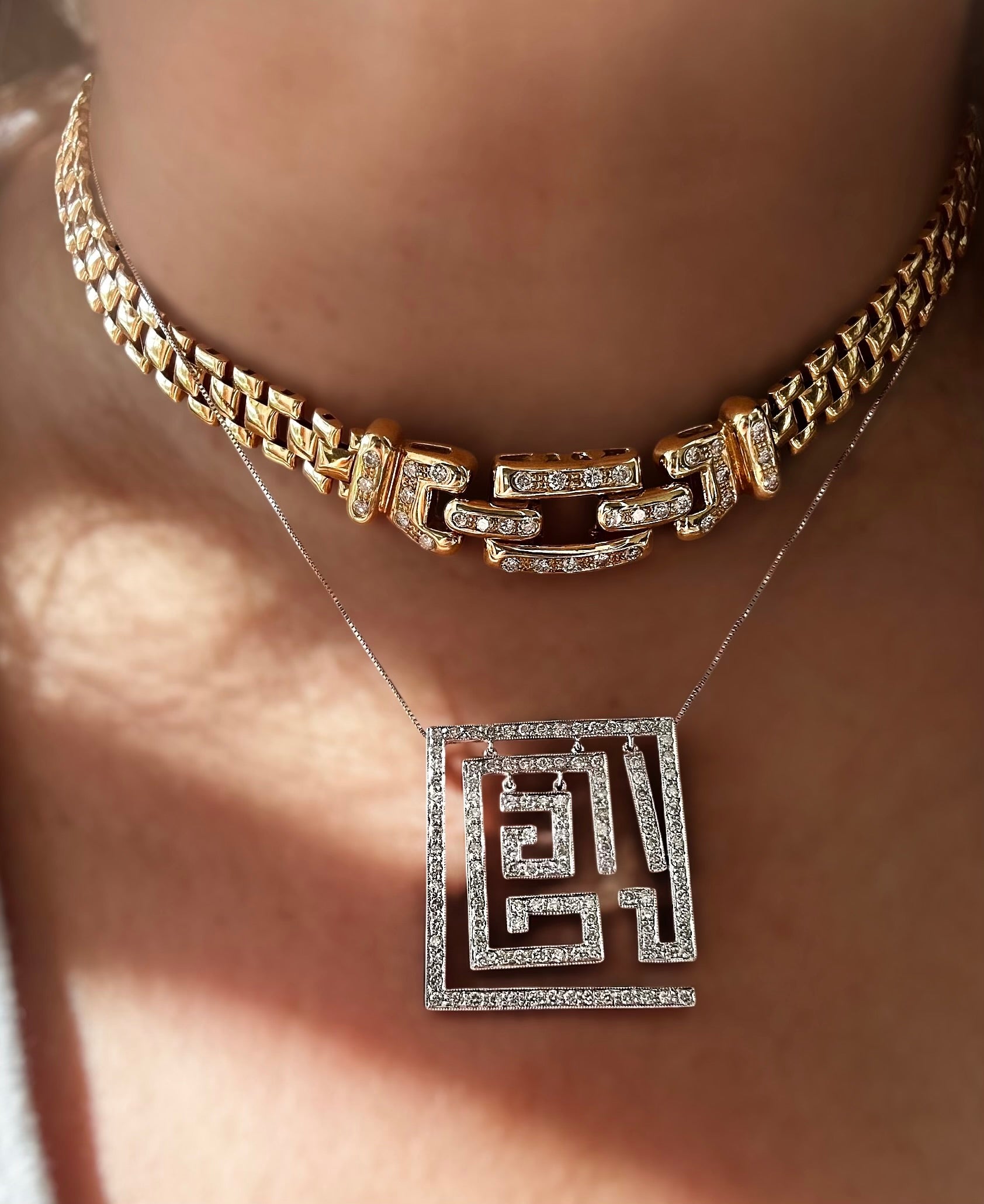 14k Diamond Panther Link Collar Necklace