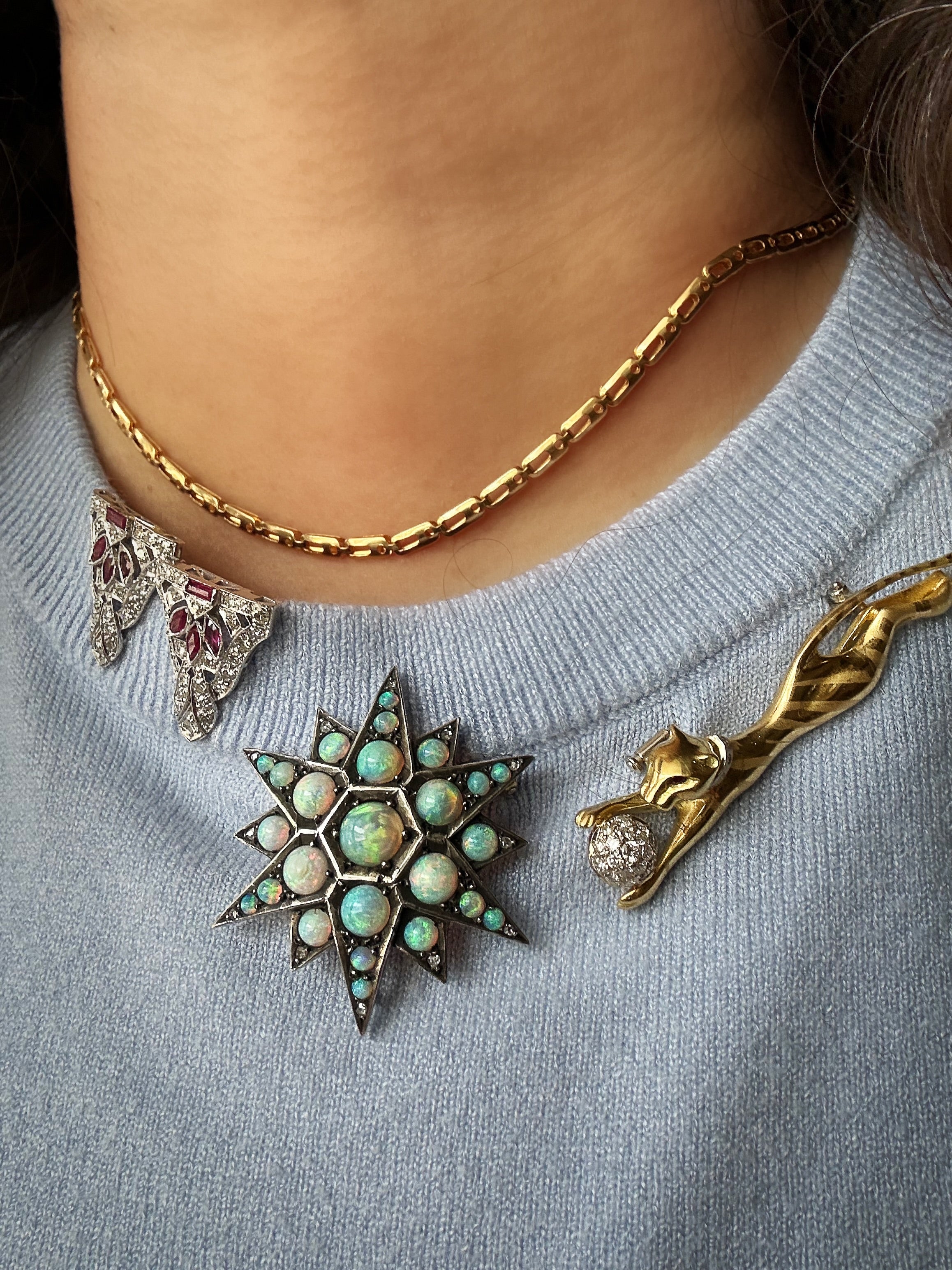 Victorian Silver Topped 14k Opal Star Brooch/Pendant