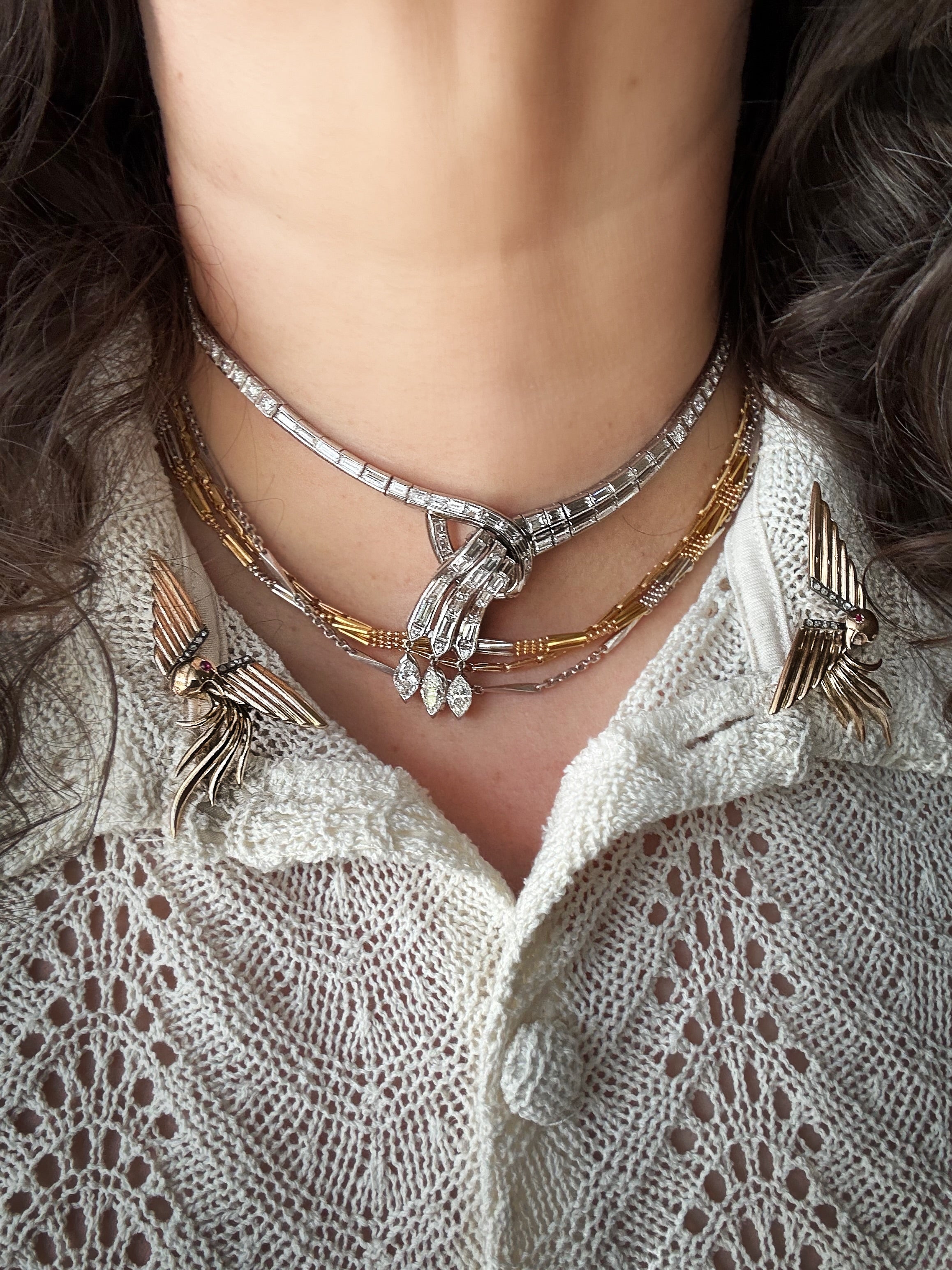 Retro Platinum Diamond Dinner Necklace