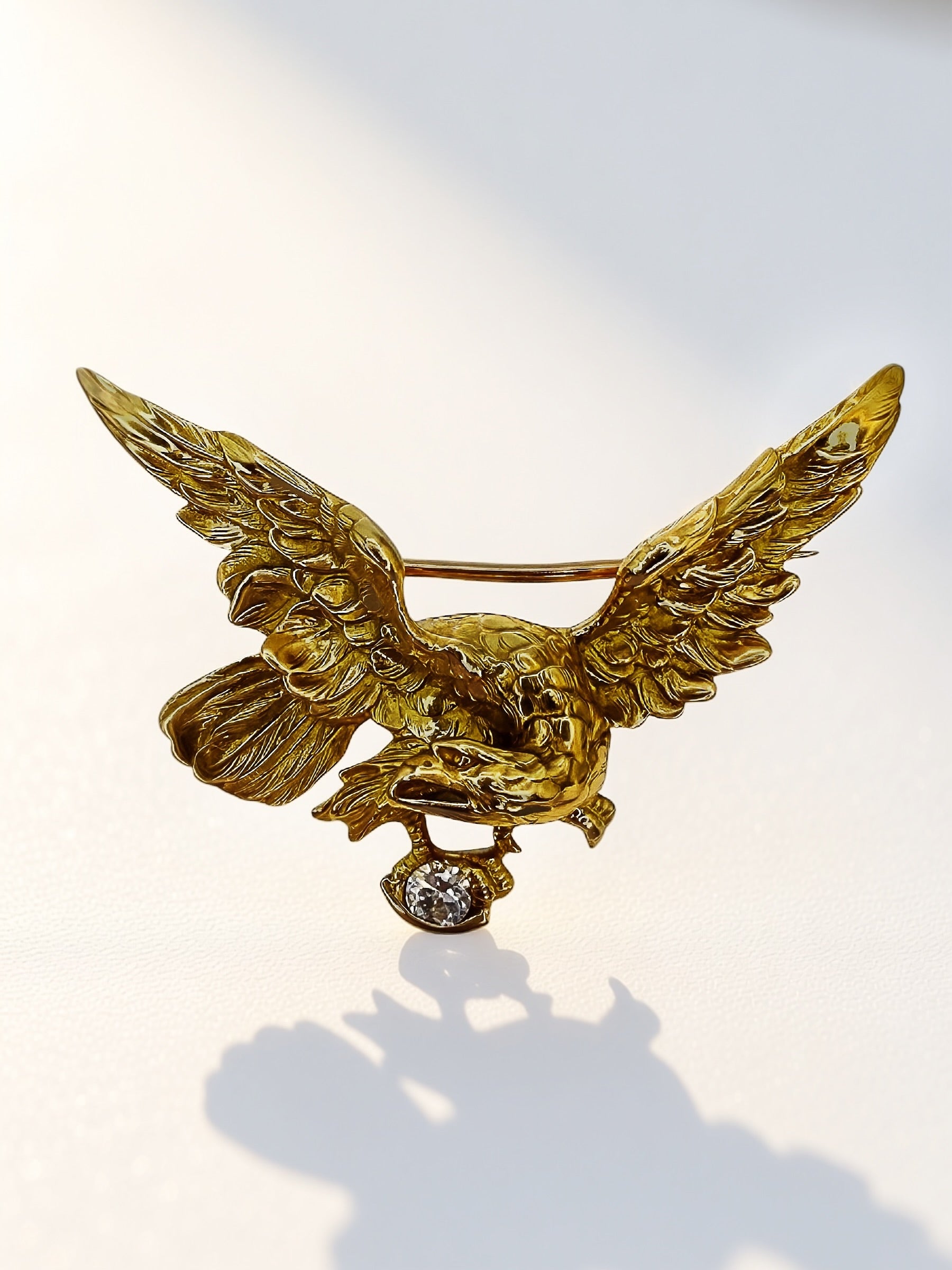 18k French Diamond Eagle Brooch