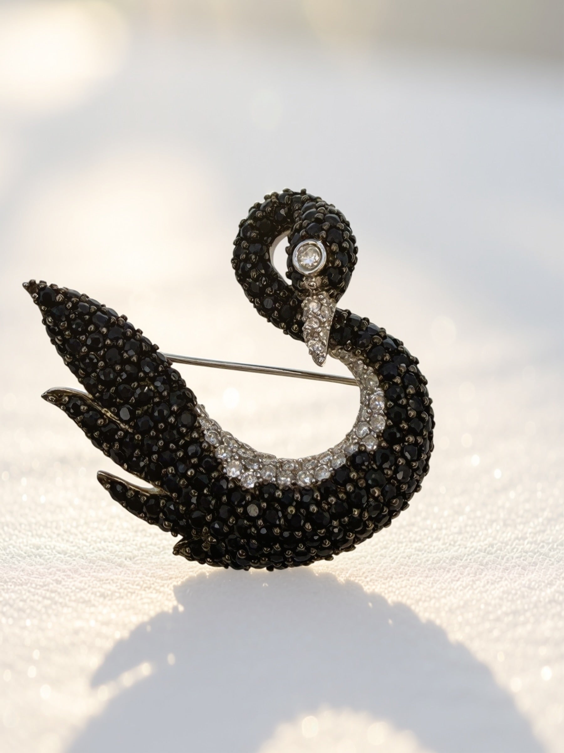 14k Sapphire Diamond Swan Brooch