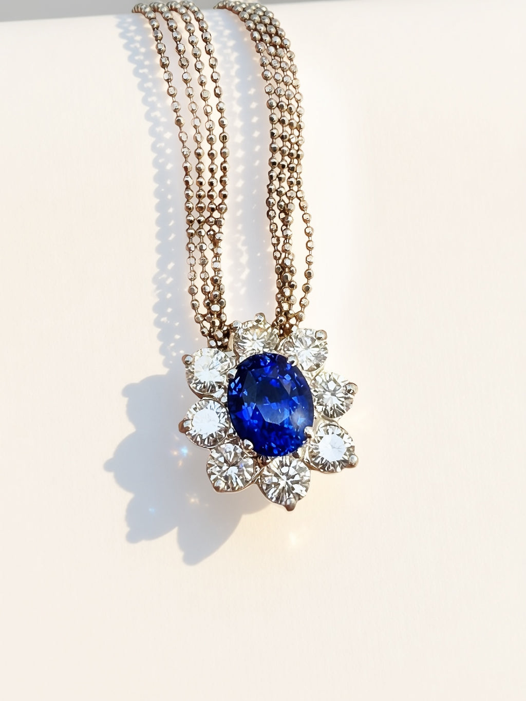Platinum/ 14k Sapphire Diamond Pendant Necklace