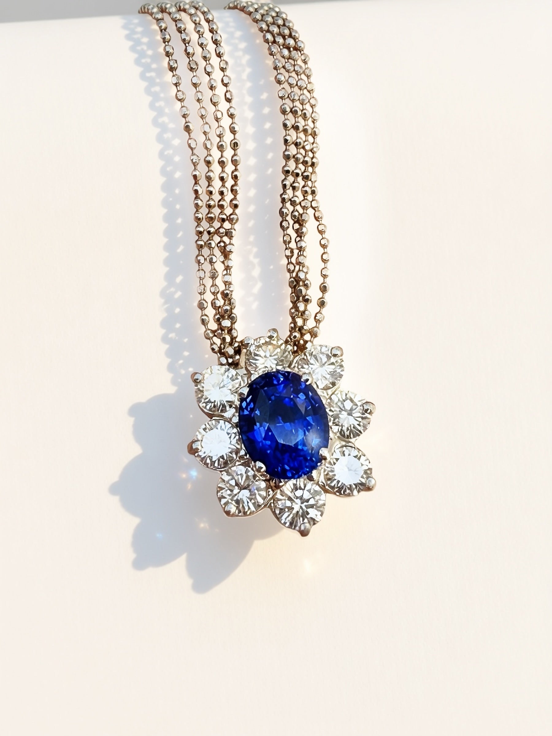 Platinum/ 14k Sapphire Diamond Pendant Necklace