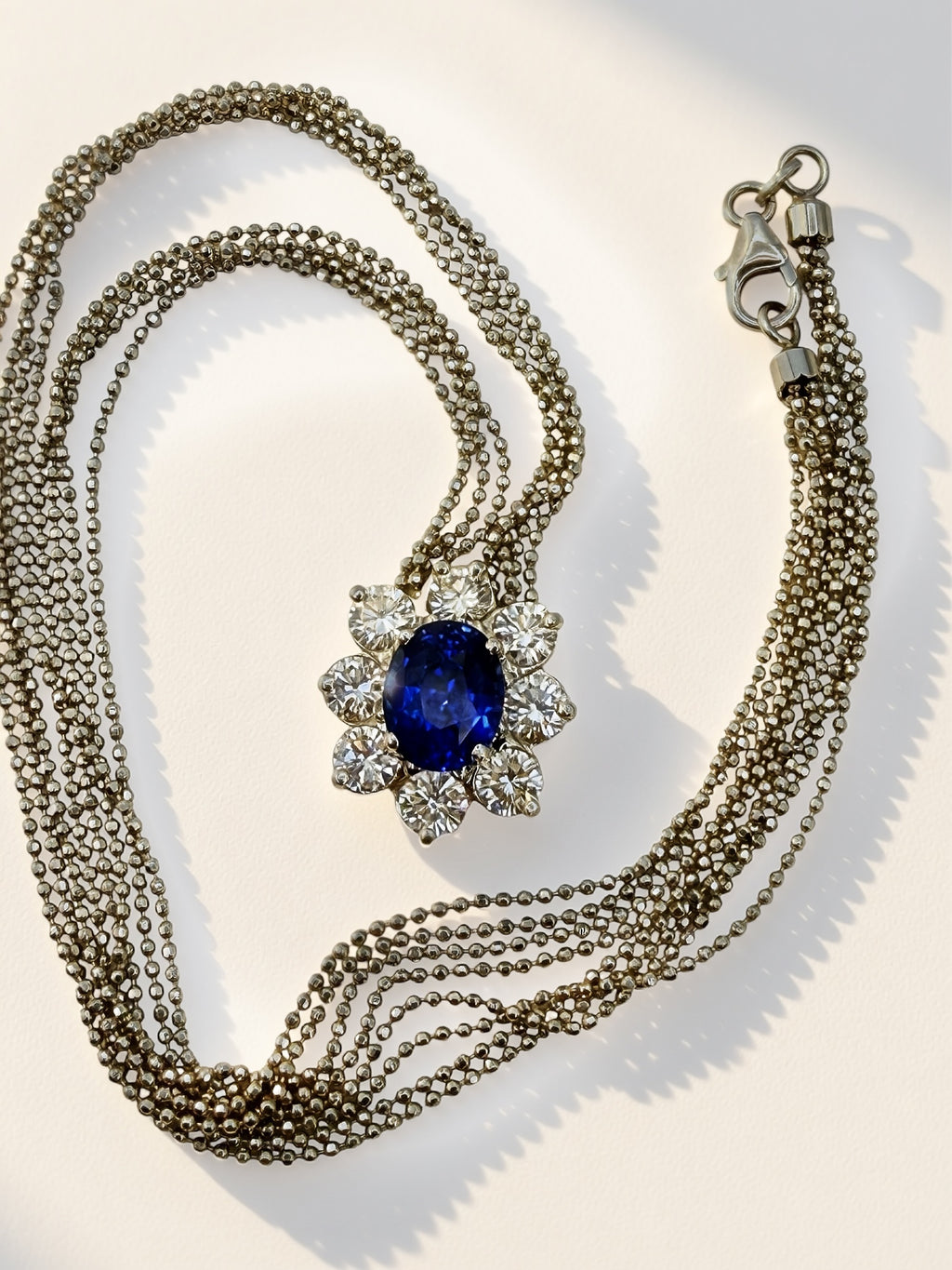 Platinum/ 14k Sapphire Diamond Pendant Necklace