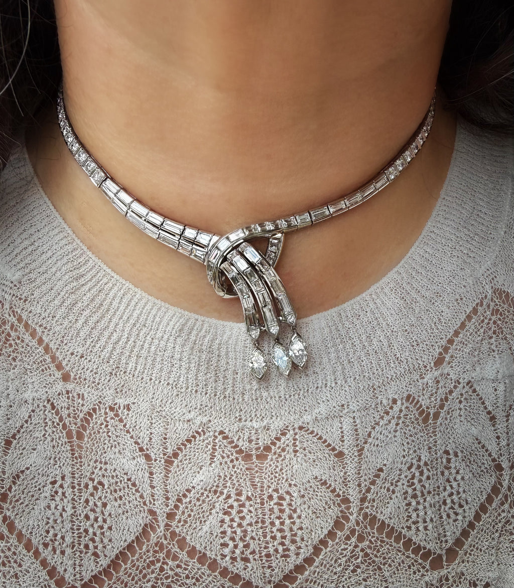 Retro Platinum Diamond Dinner Necklace