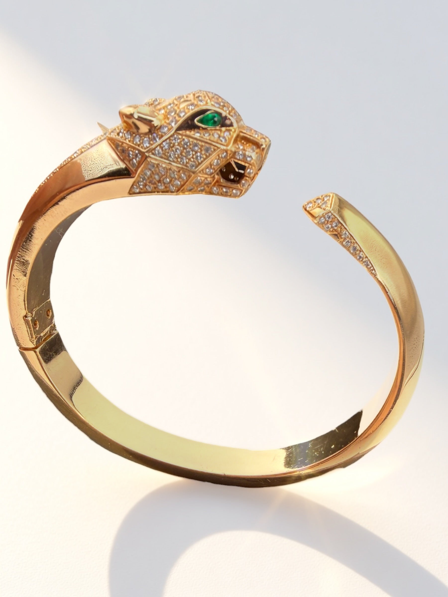 18k Rose Gold Diamond Panther Bangle Bracelet