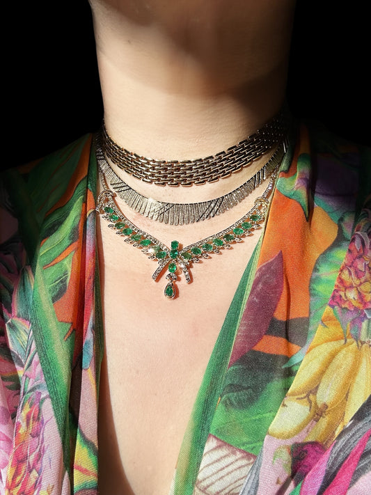 18k Emerald Diamond Bib Necklace