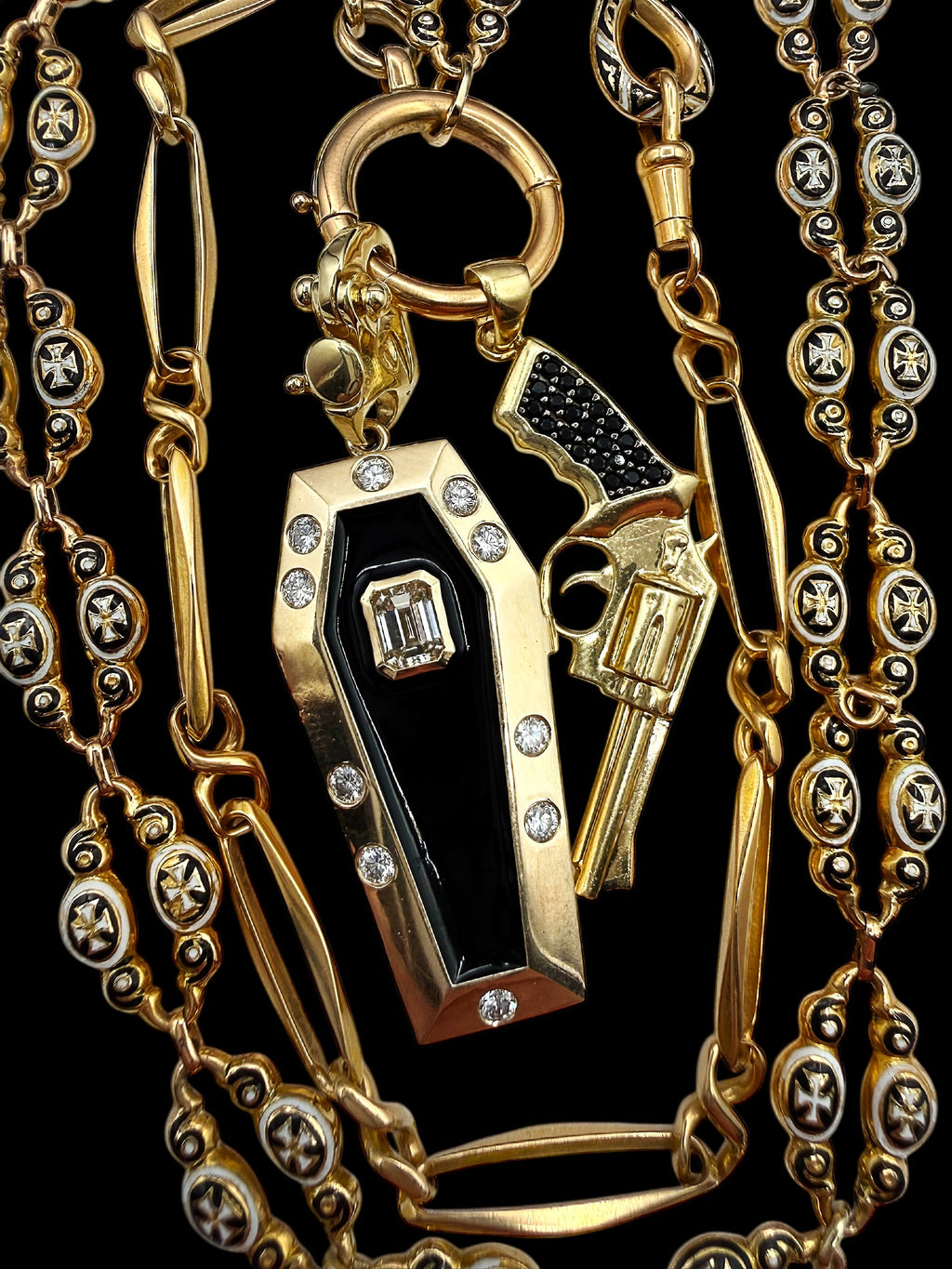 14k Black Diamond Revolver Pendant