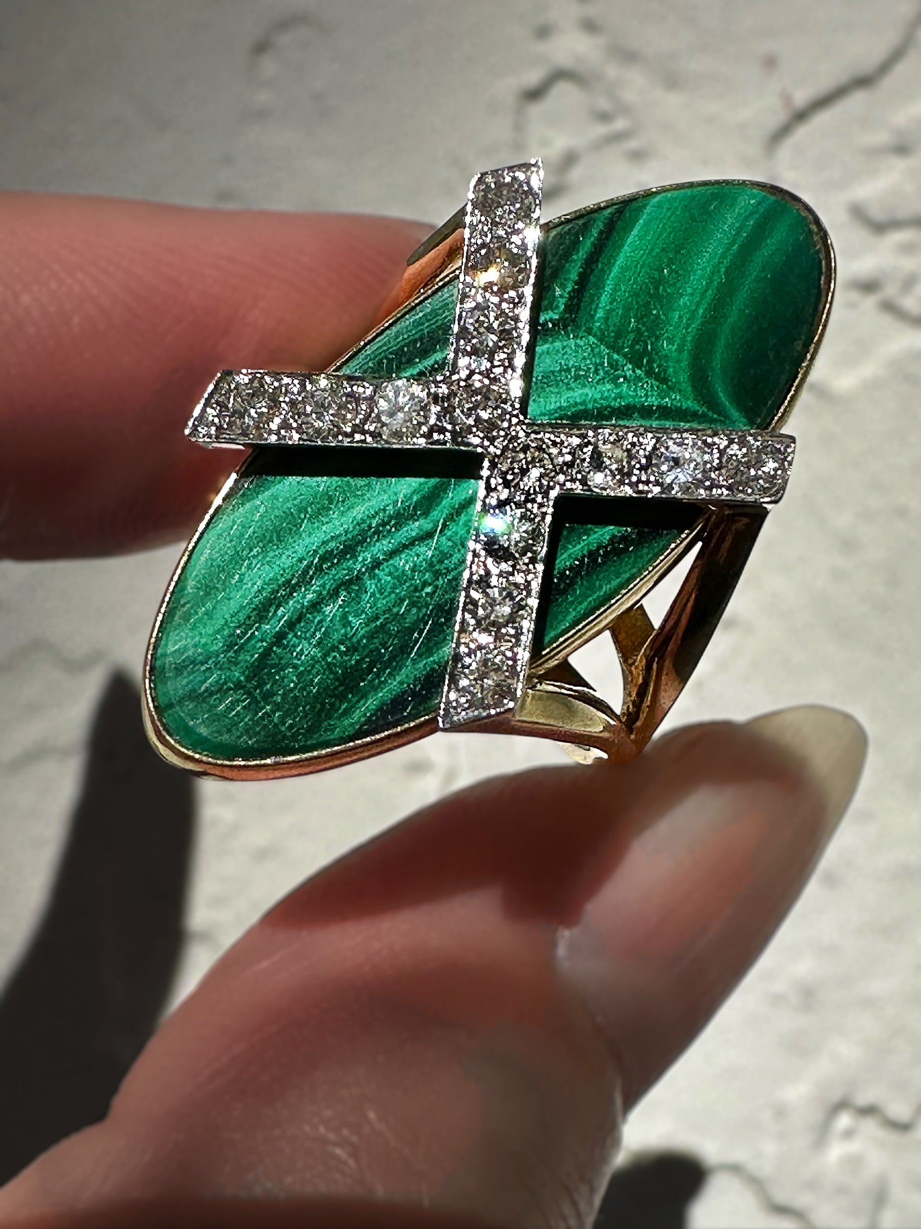 18k Diamond Malachite Ring