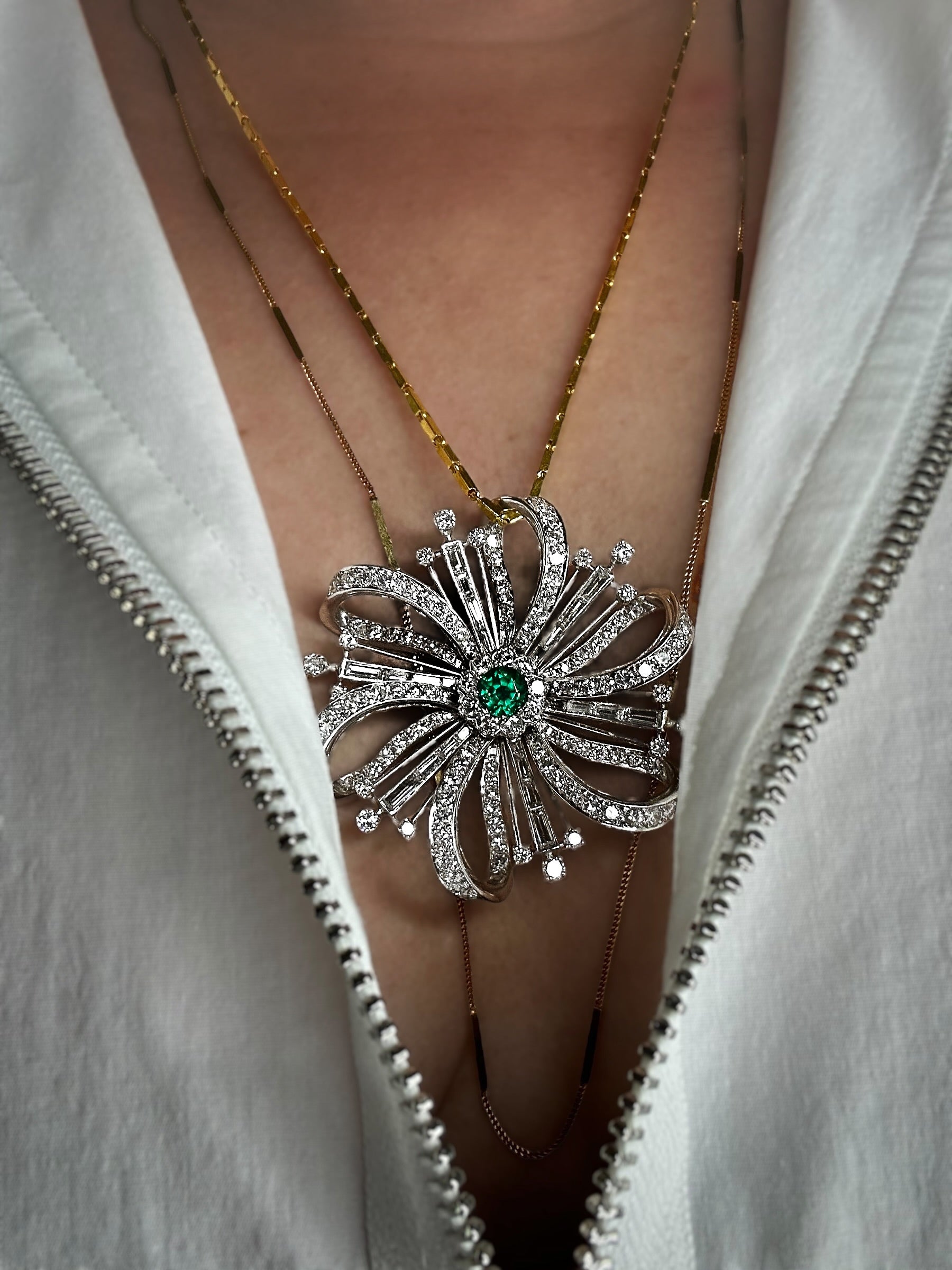Platinum Emerald Diamond Pendant