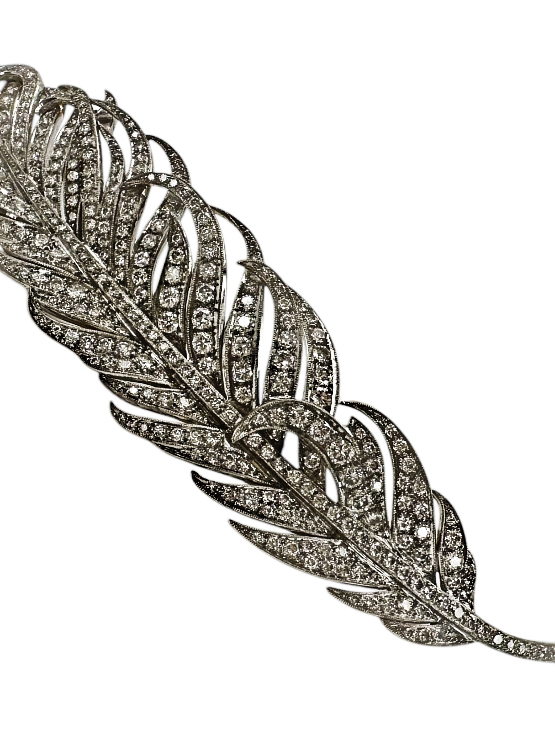 Platinum/ 18k Diamond Feather Brooch