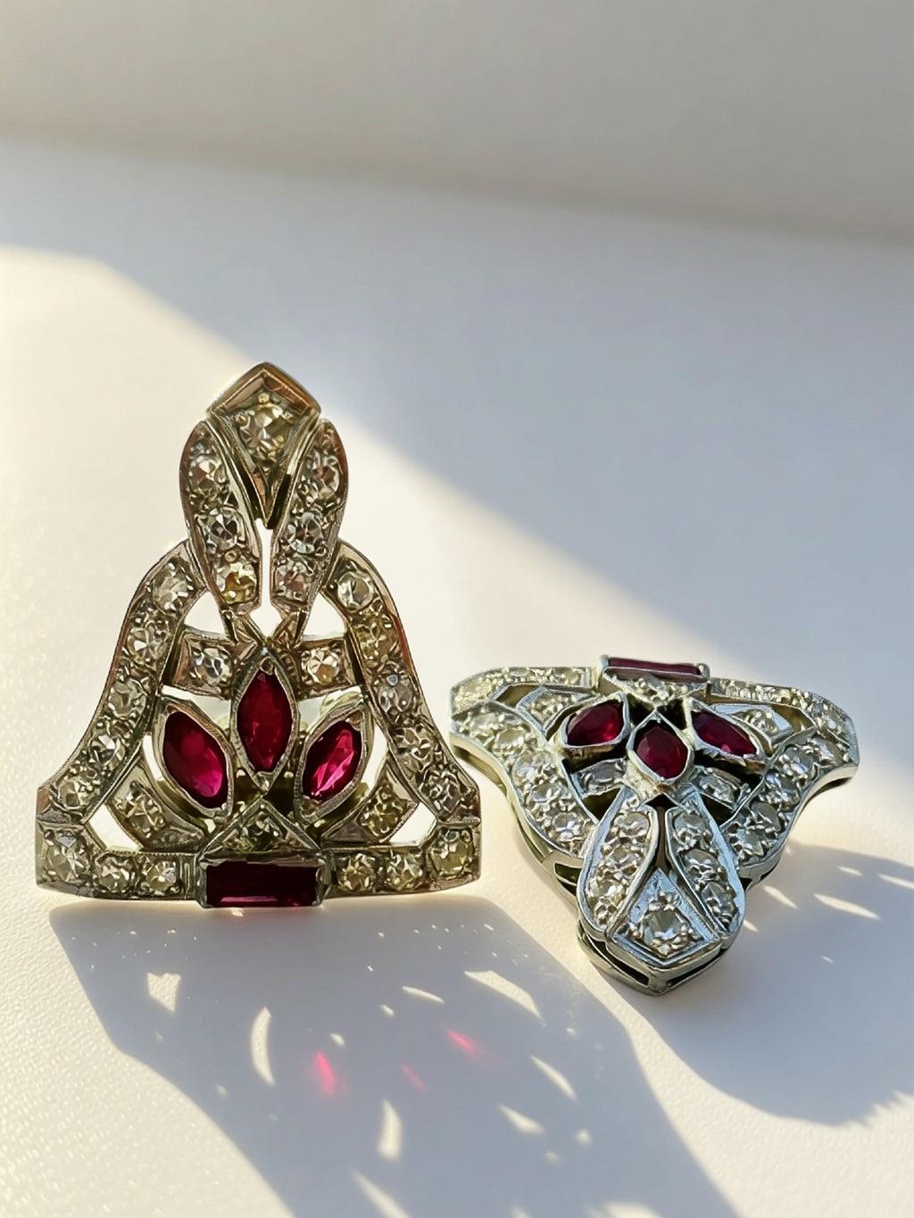 Platinum Diamond Ruby Dress Clips