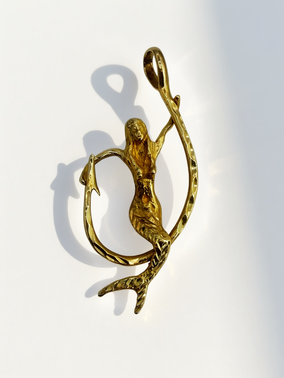 14k Mermaid on Hook Pendant