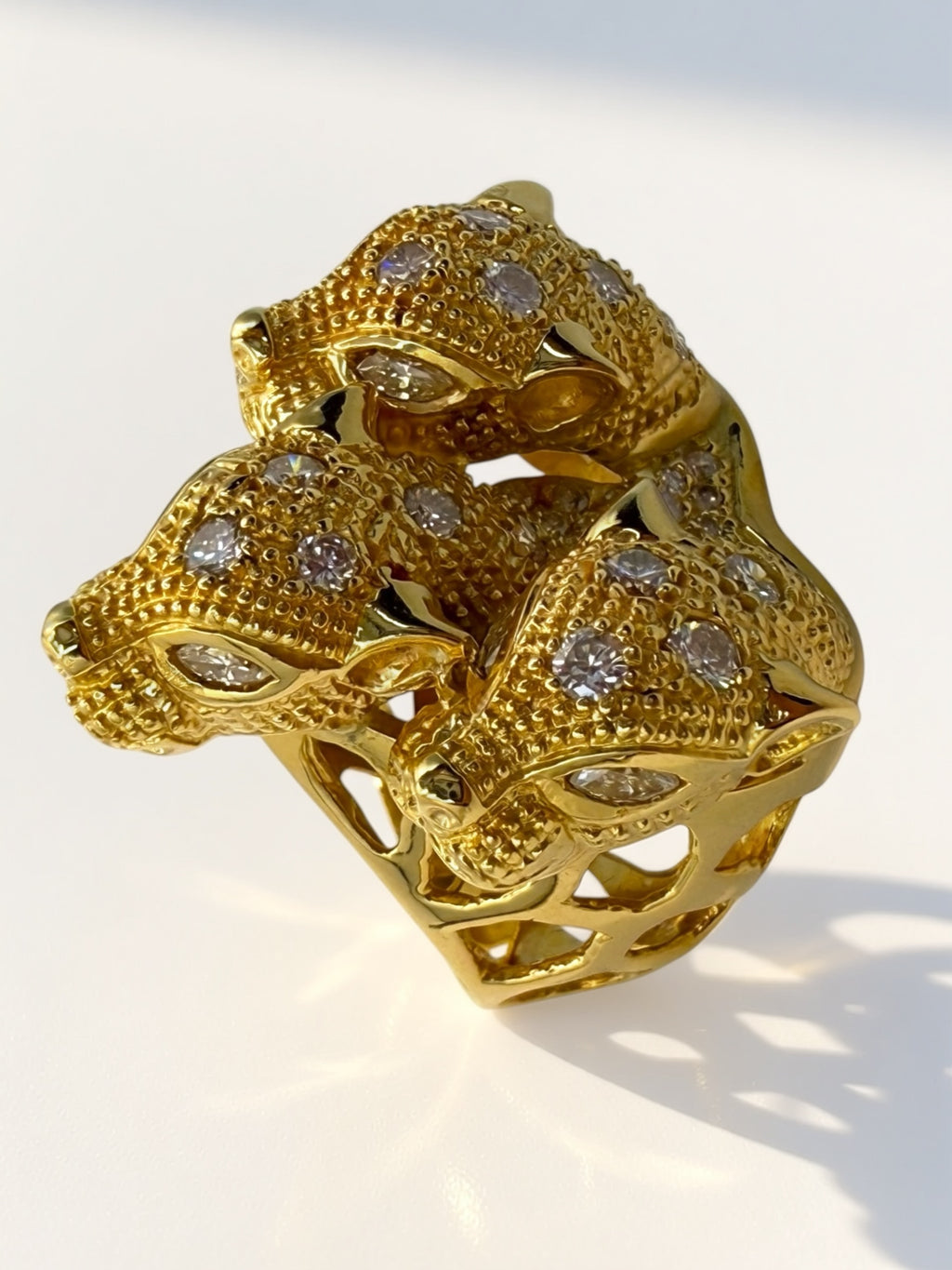 18k Diamond Panther Head Cerberus Ring