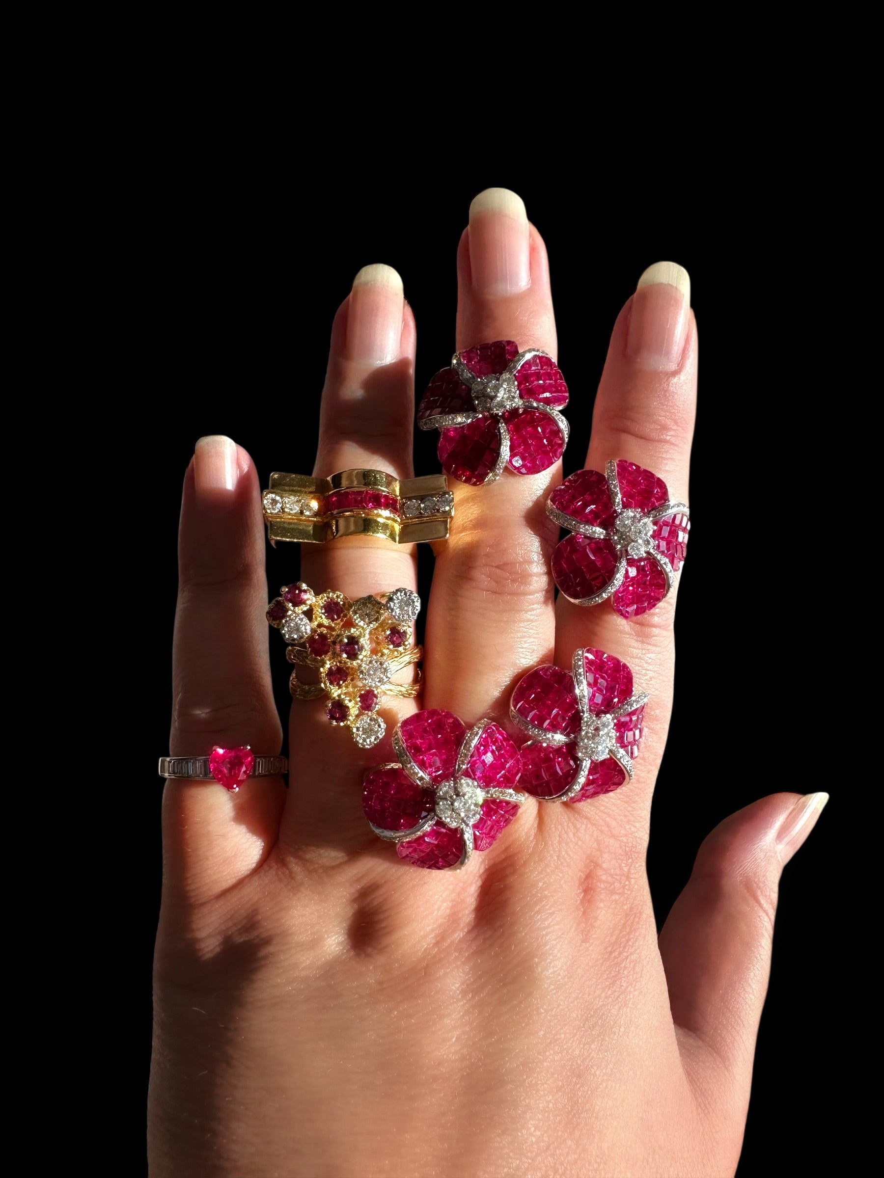 14k Ruby Diamond Flower Earrings