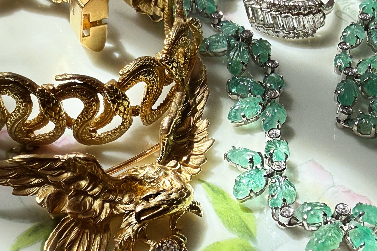 Jewelry resting in a trinket tray.