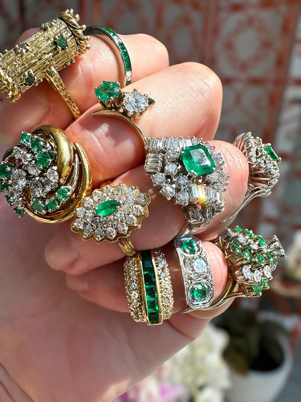 14k Diamond Emerald Cluster Ring