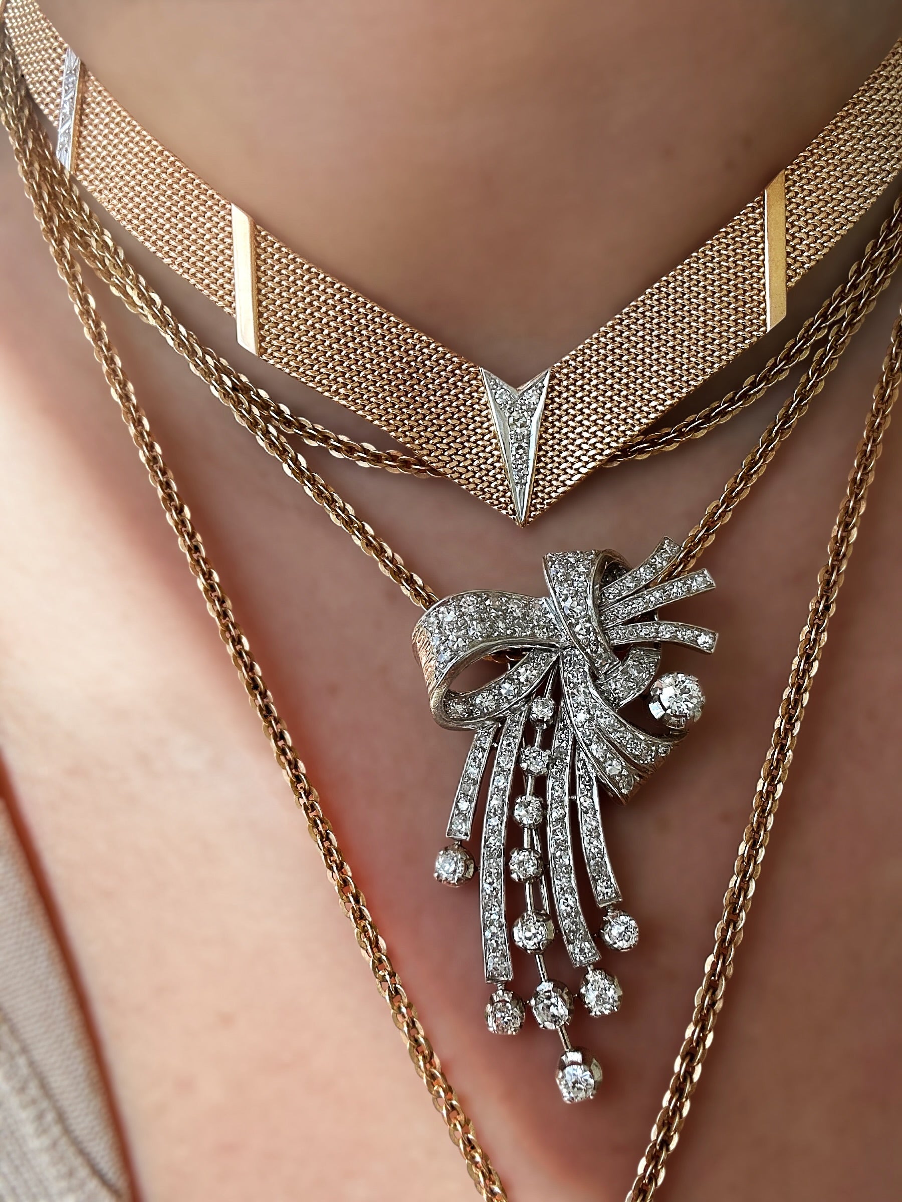 18k Retro Diamond Mesh Necklace
