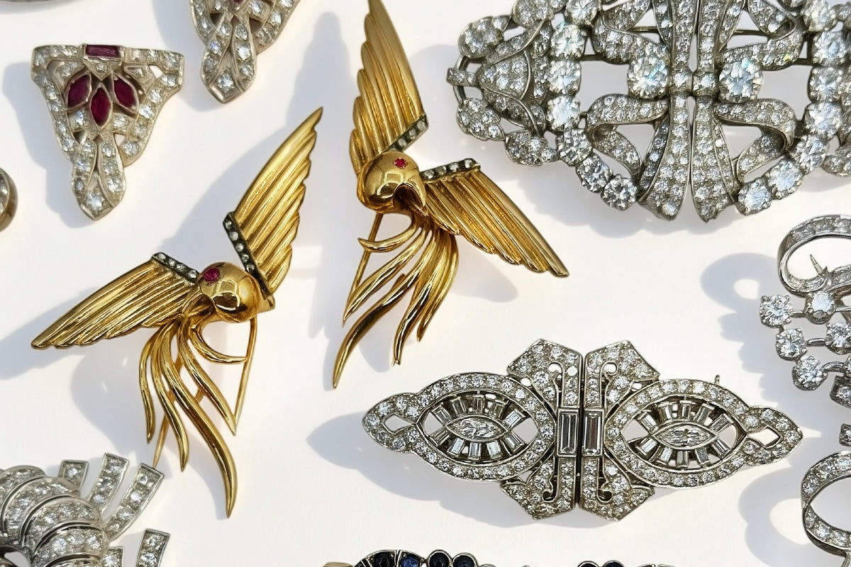 Platinum Diamond Double Clip Brooch (view 9)