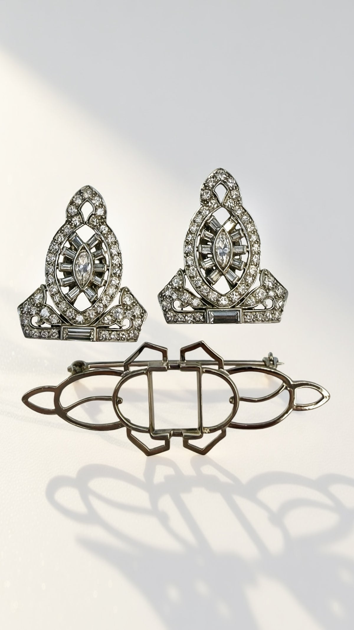 Platinum Diamond Dress Clips/ Duette Brooch (view 14)