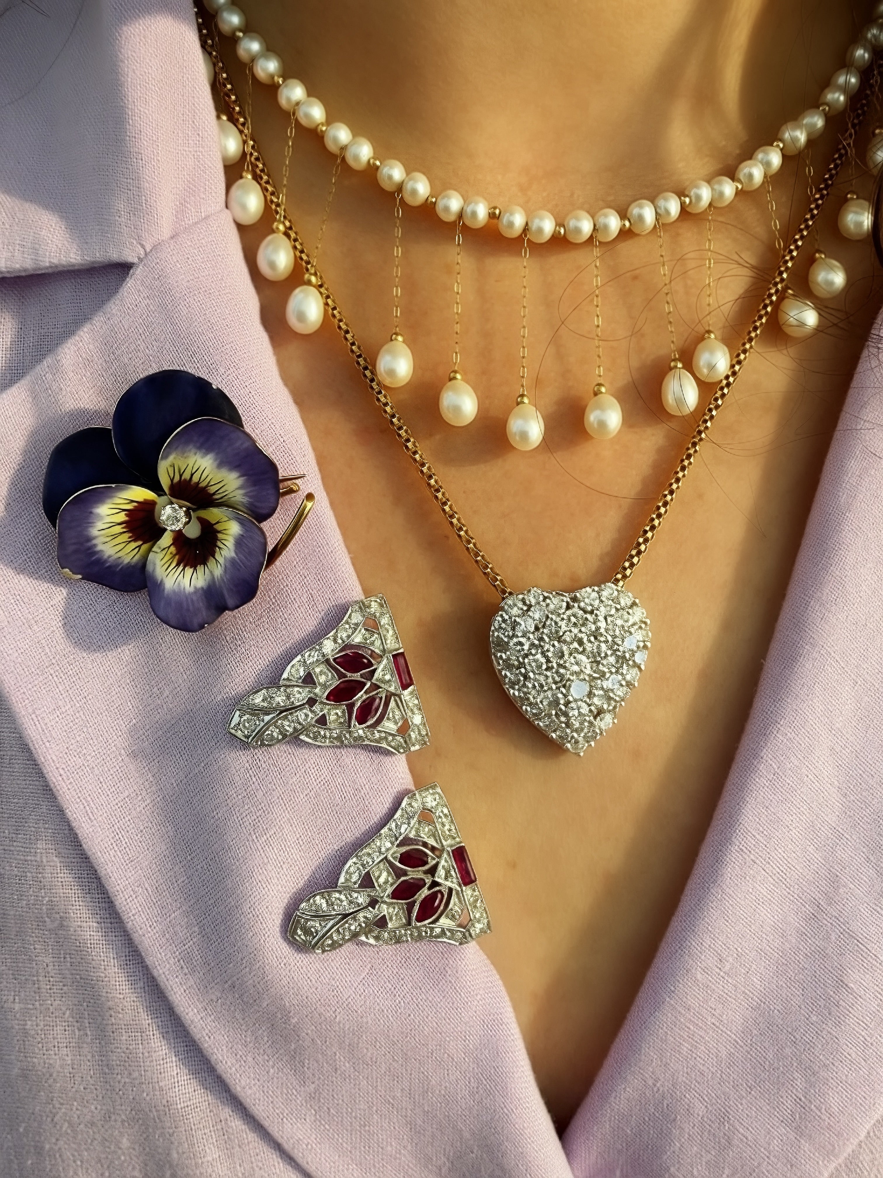 Platinum Diamond Ruby Dress Clips